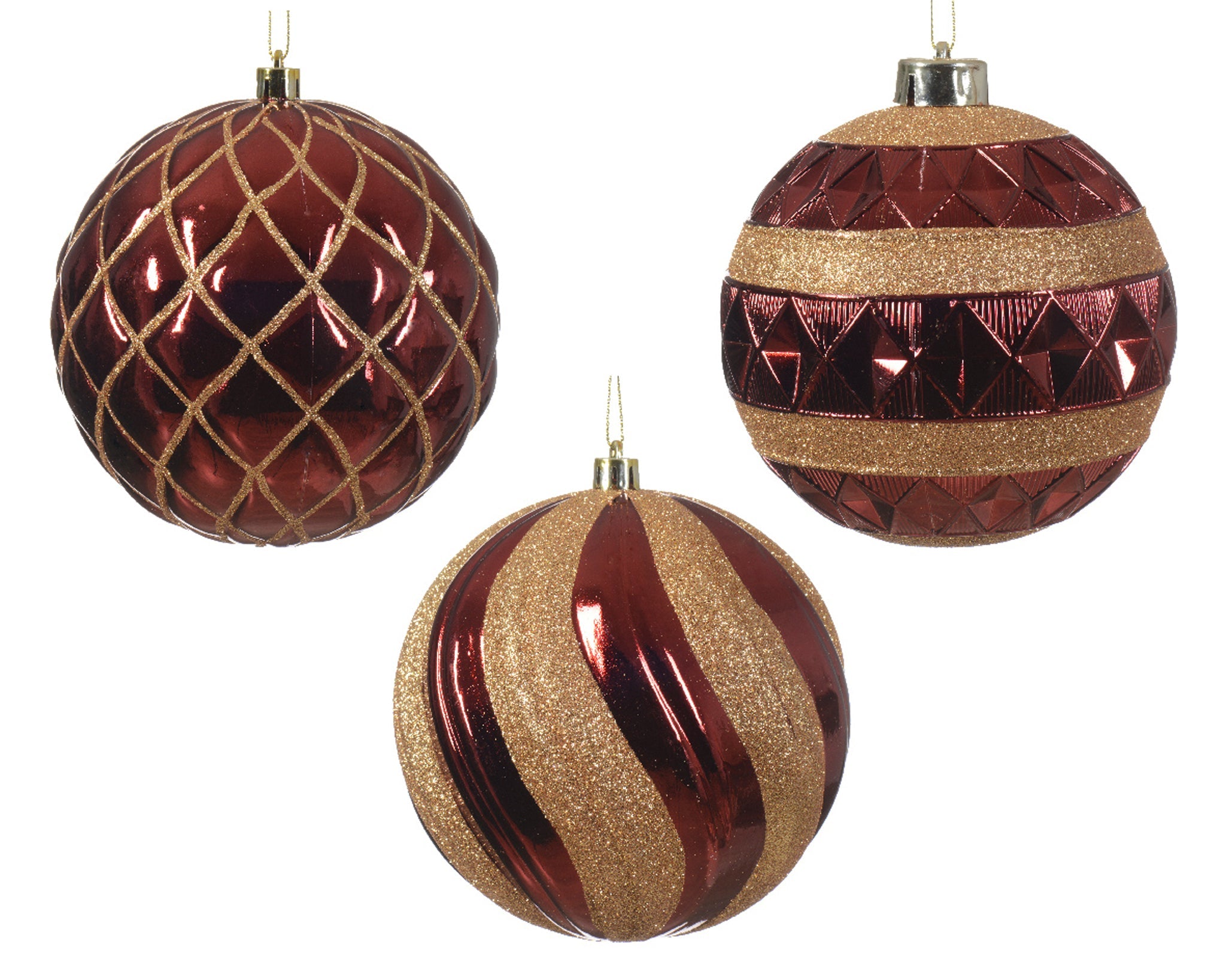 Baubles polystyrene shiny 3ass - oxblood