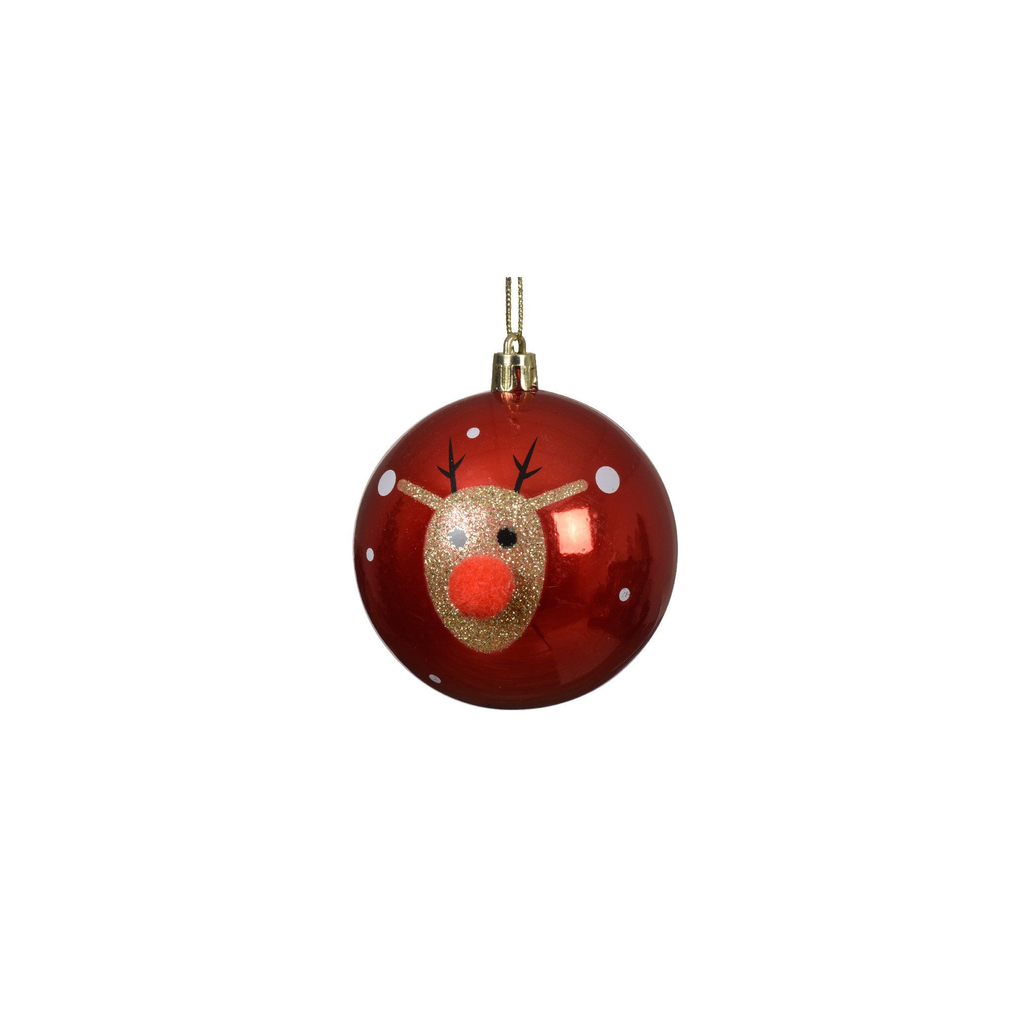 Bauble shatterproof shiny glitter deer - red/gold