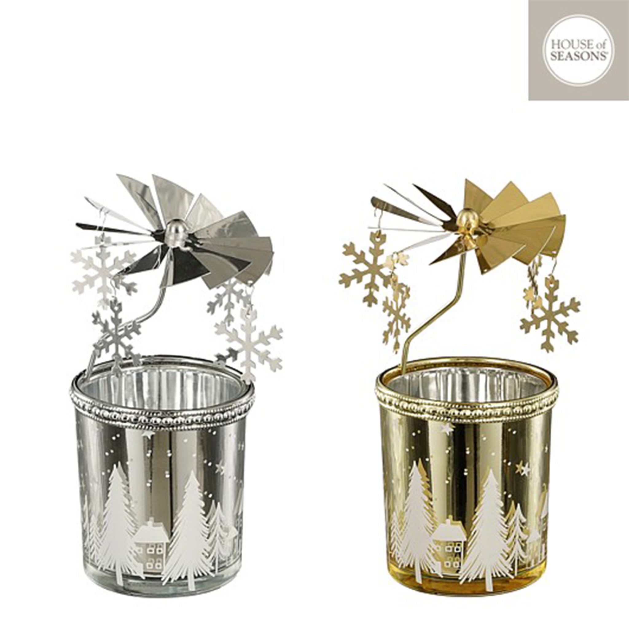 Tealight holder snowflake gold silver 2 assorted - h15,5xd8cm
