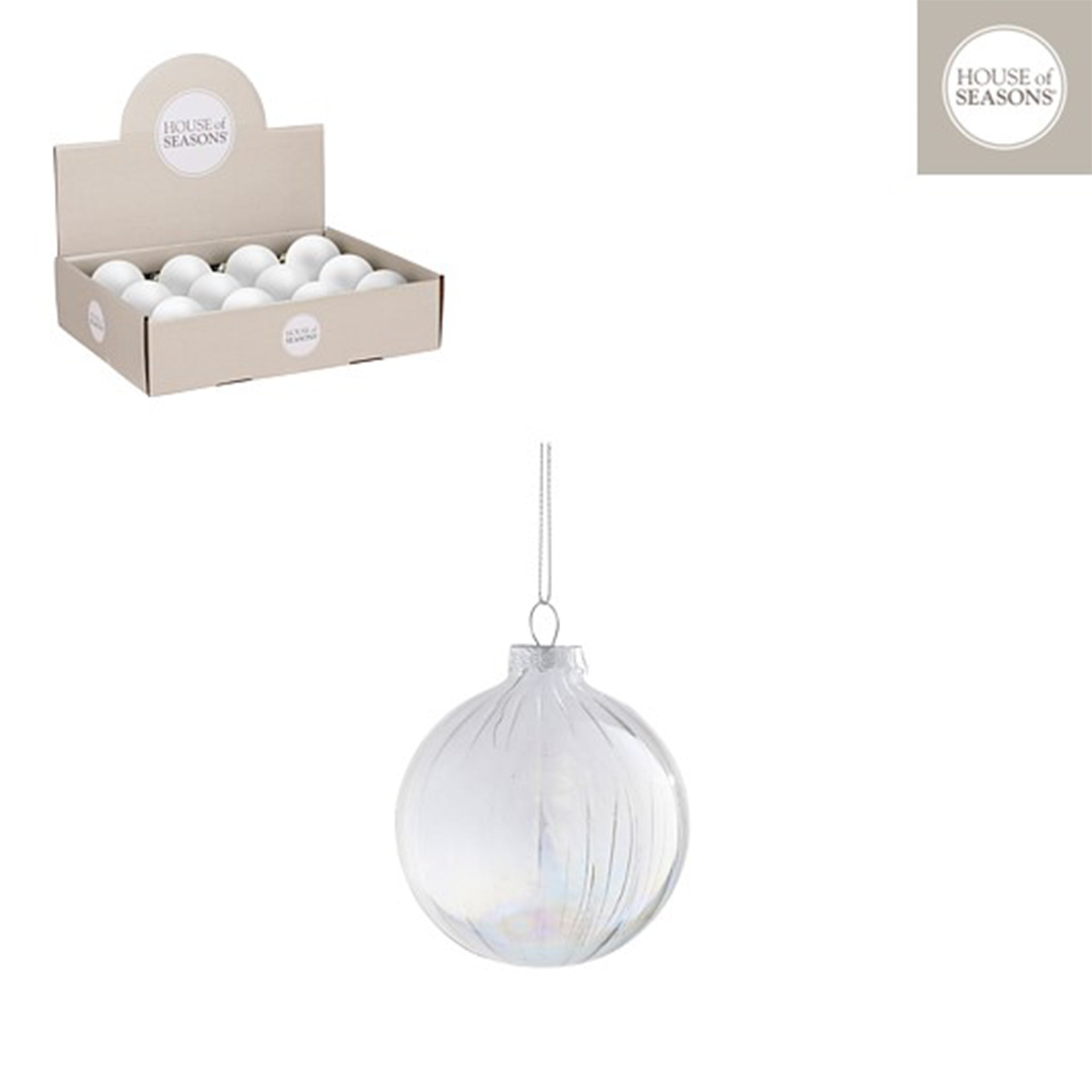 Bauble glass white 12 pieces display - d8cm