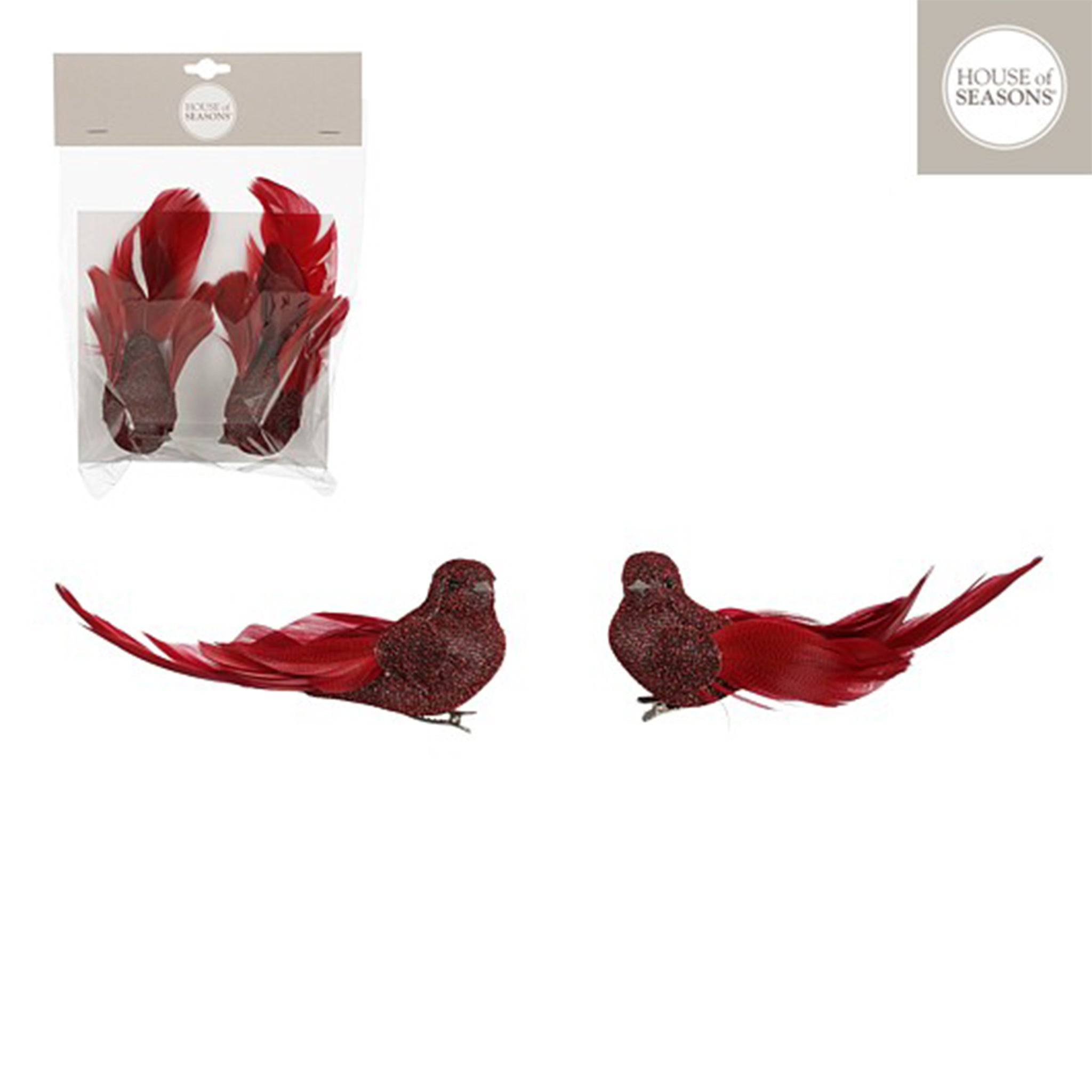 Clip bird red 2 pieces - l8xw5xh6,5cm