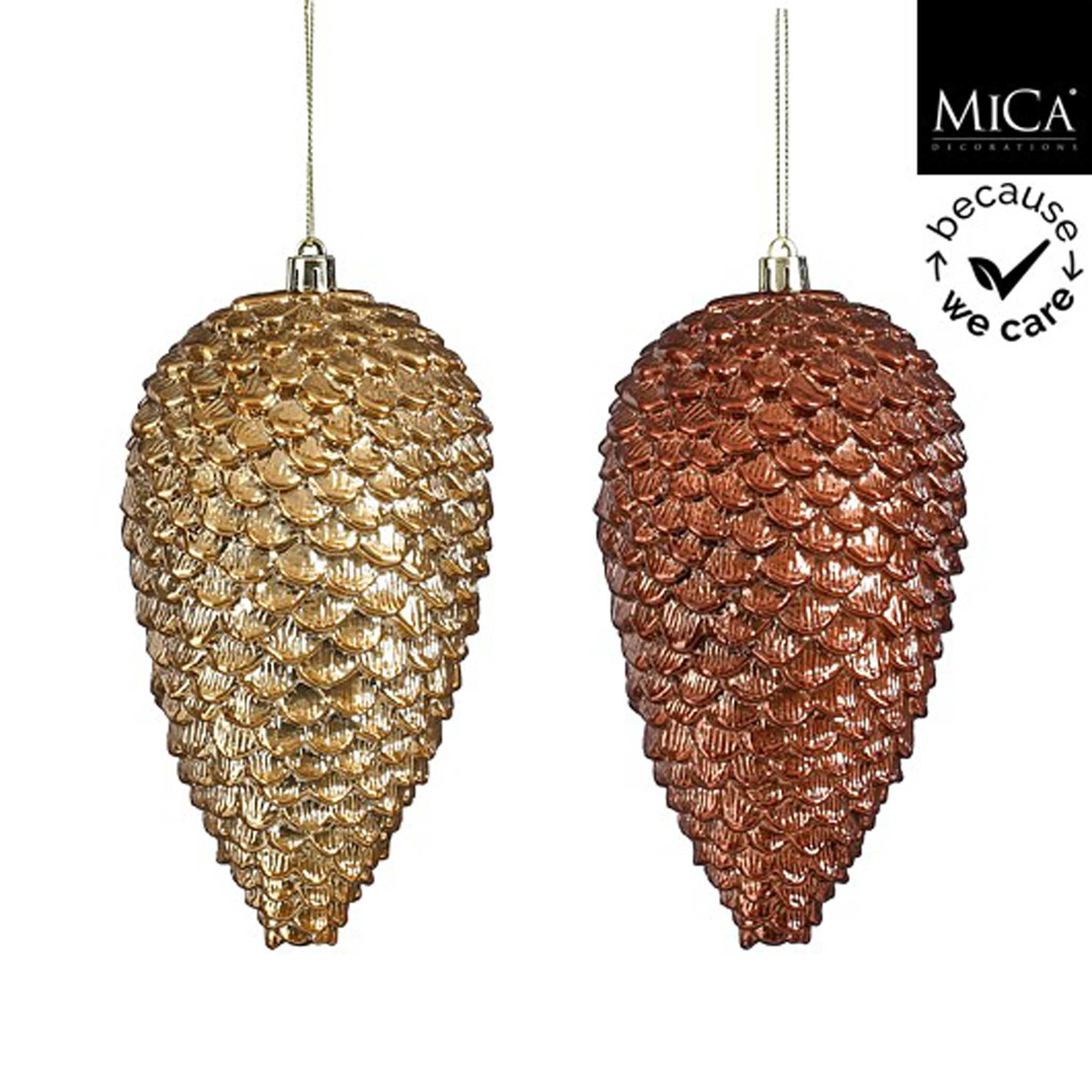 Ornament pine cone brown gold pearl 2 assorted - h16xd9cm