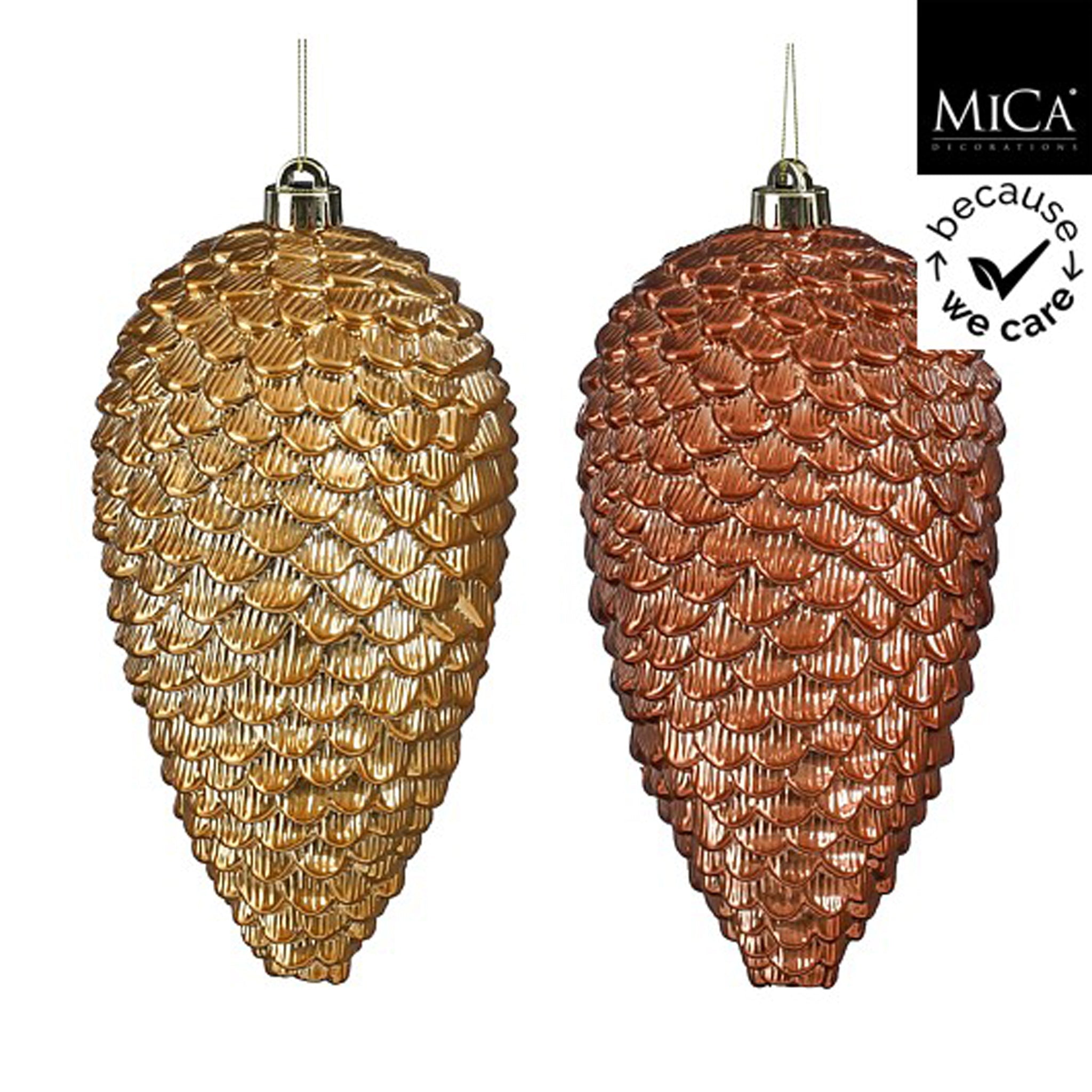 Ornament pine cone brown gold pearl 2 assorted - h24xd14cm