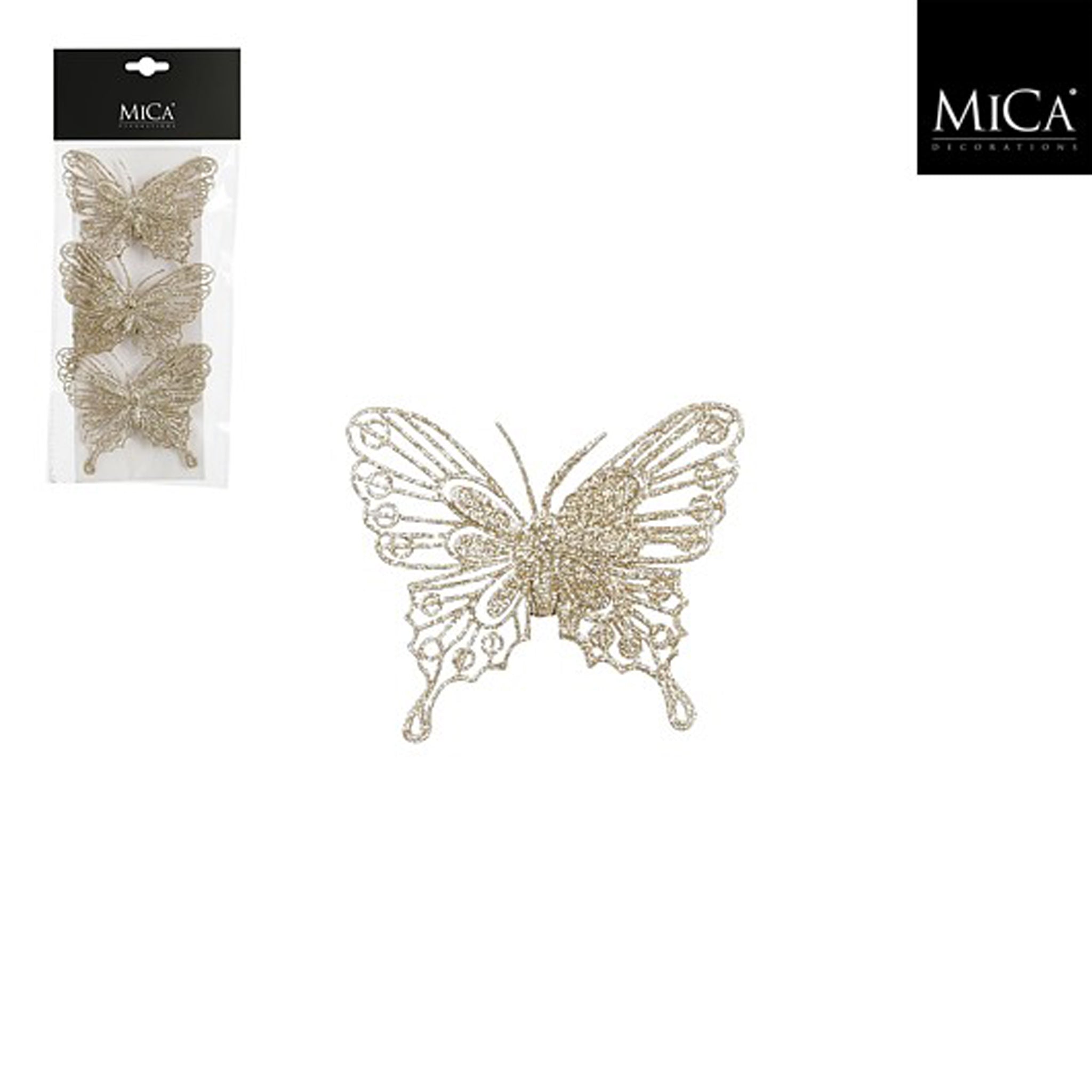 Clip butterfly champagne 3 pieces - l10xw8cm