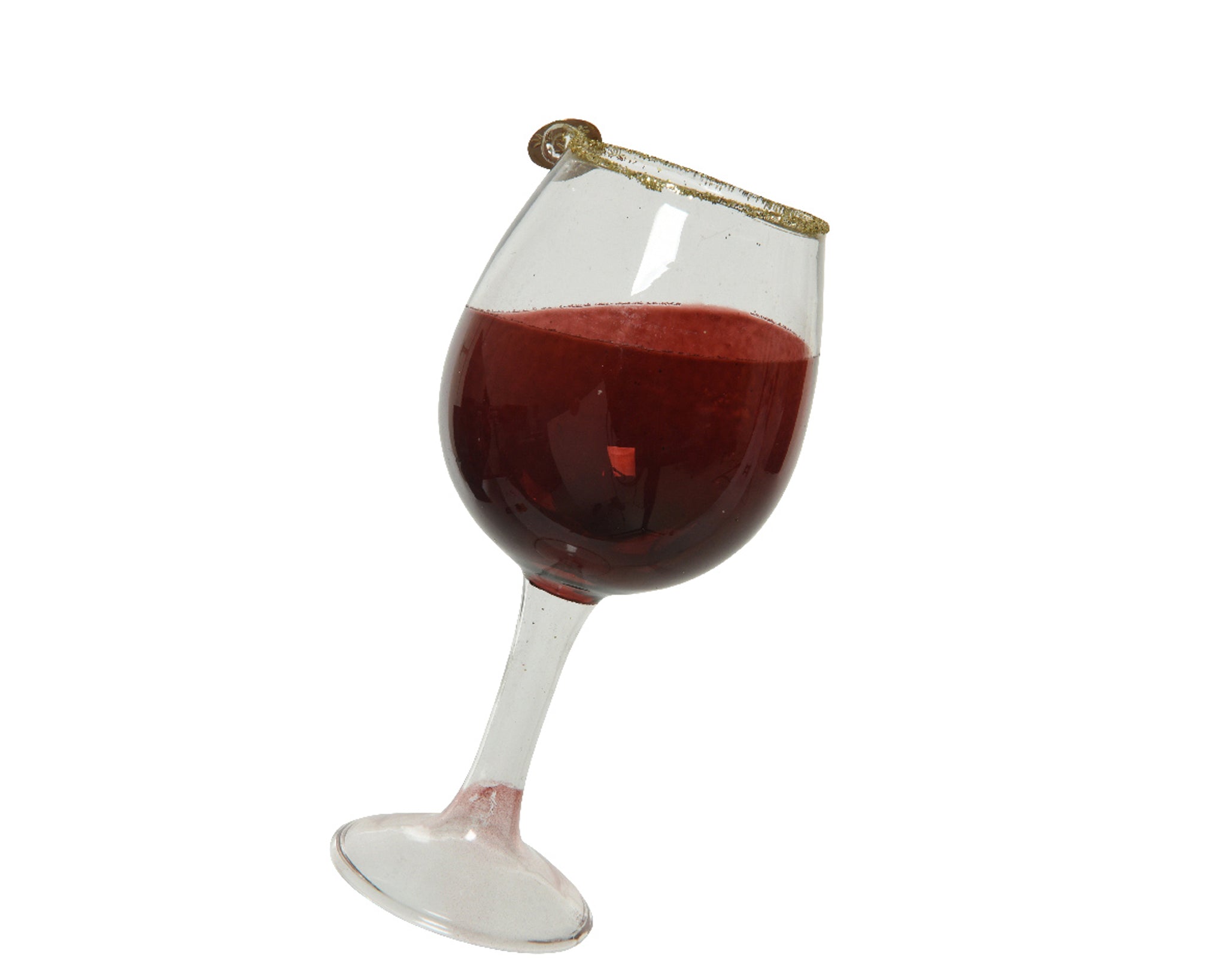 Wine glass glass gold glitter line, red liquid - oxblood