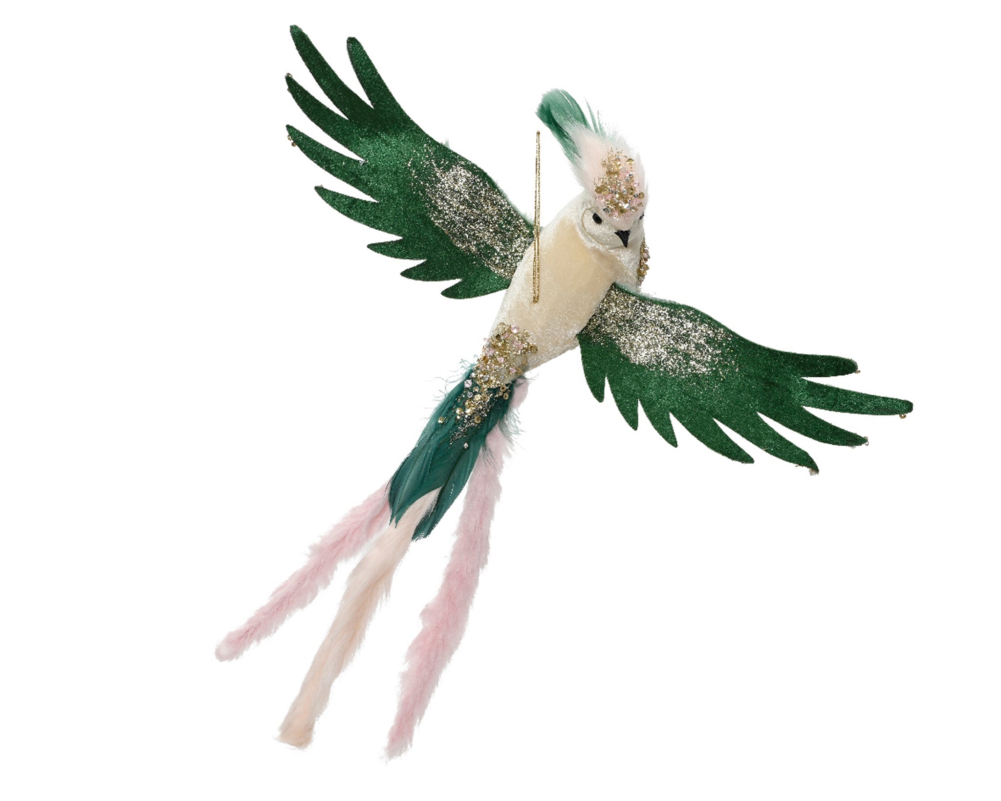 Bird polyester velvet glitter glitter - green/colour(s)