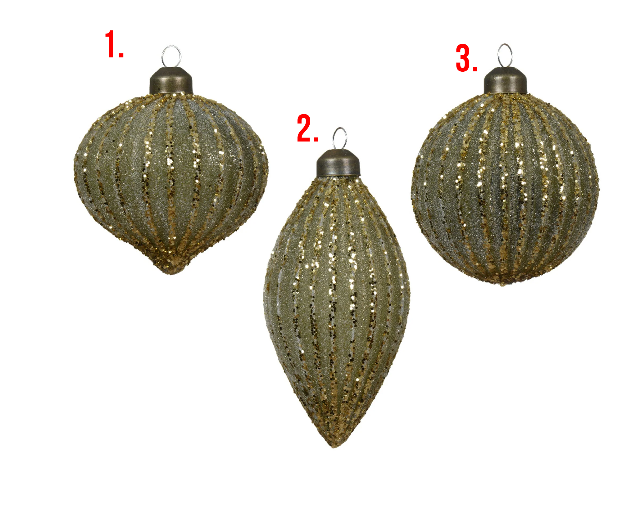 Bauble glass silver inside w glitter lines 3ass - green