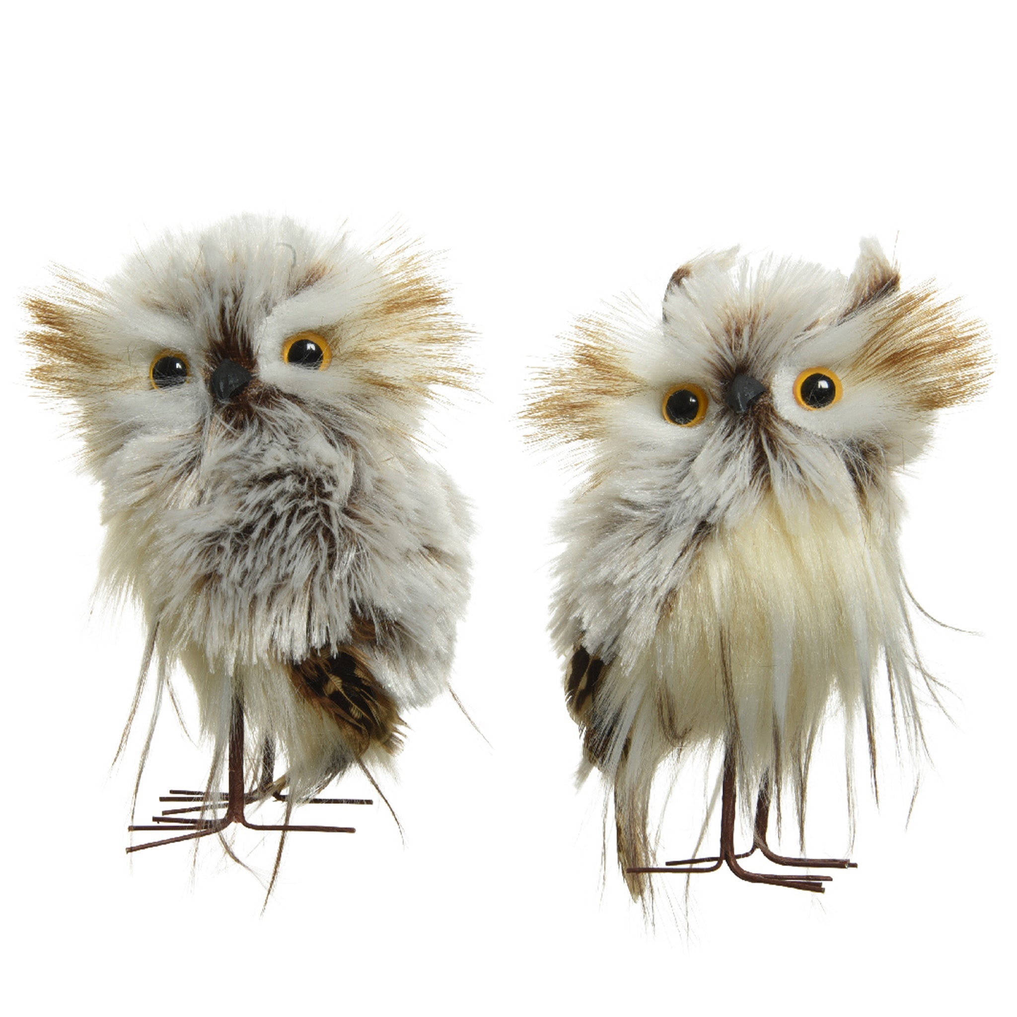Owl polyester feathers, glitter, snow 2ass  brown/colour(s) - L.6cm x W.7cm x H.12cm