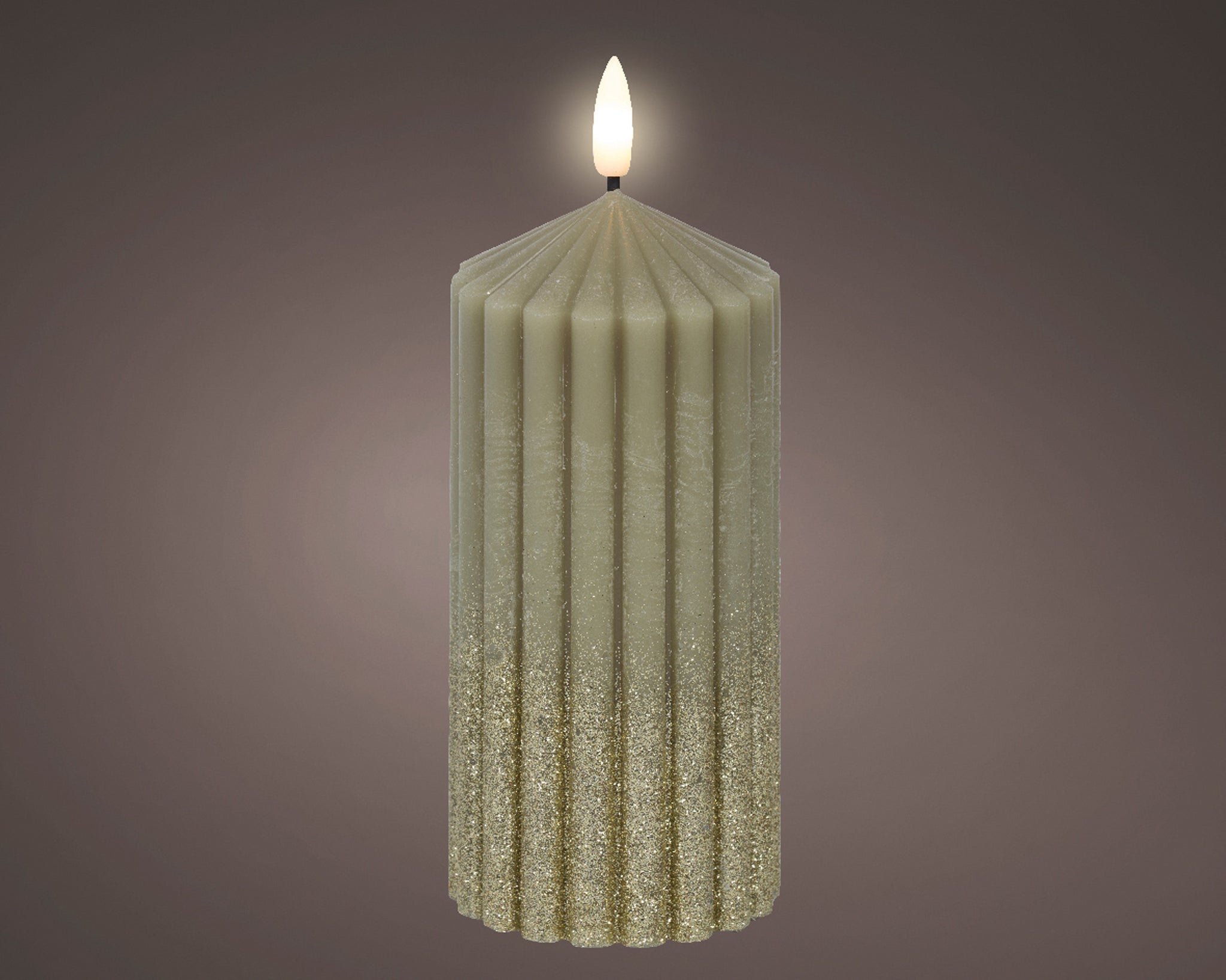 LED wick church candle wax steady BO indoor - green/warm white - dia7cm x H.15cm