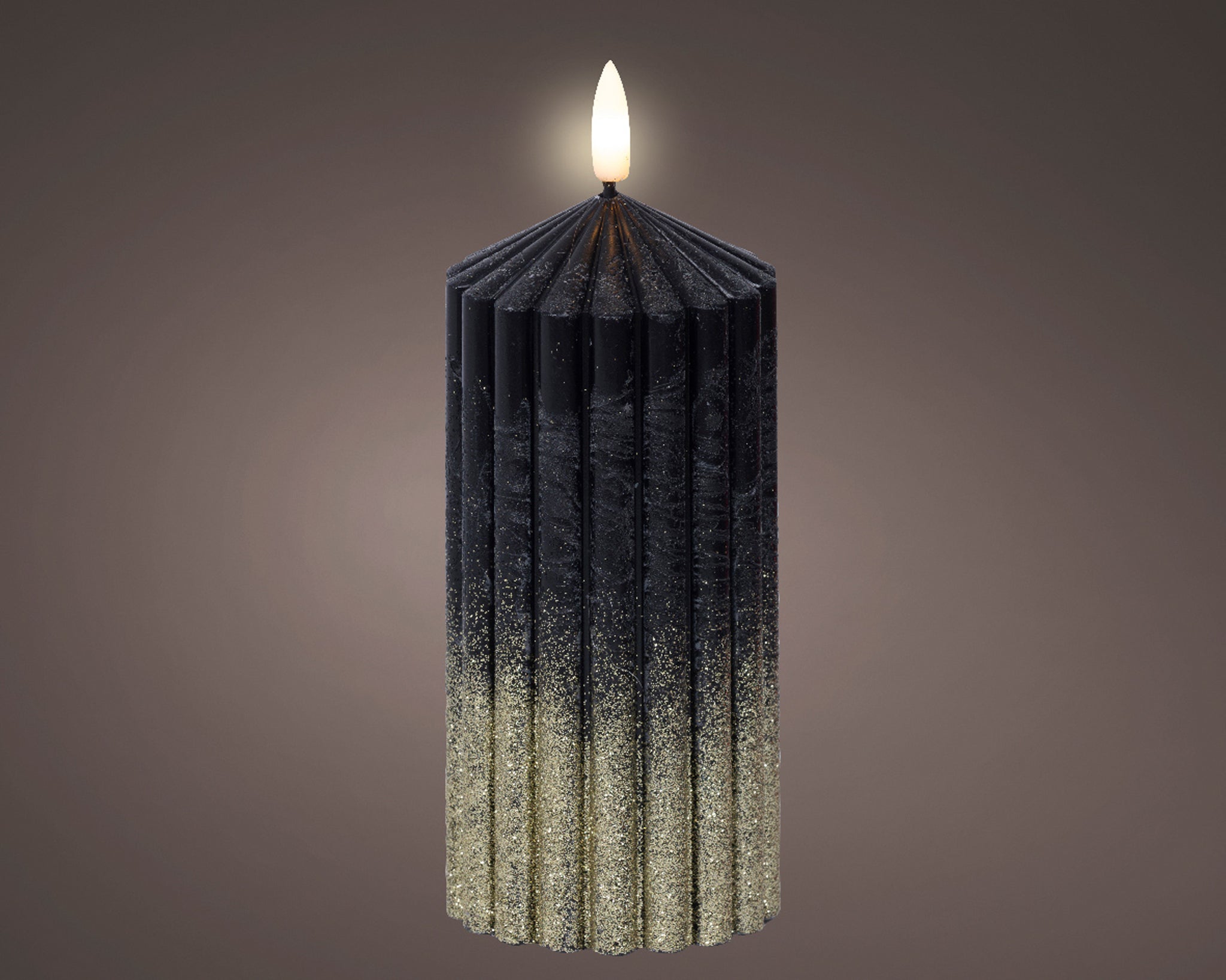 LED wick church candle wax steady BO indoor - black/warm white - dia7cm x H.15cm