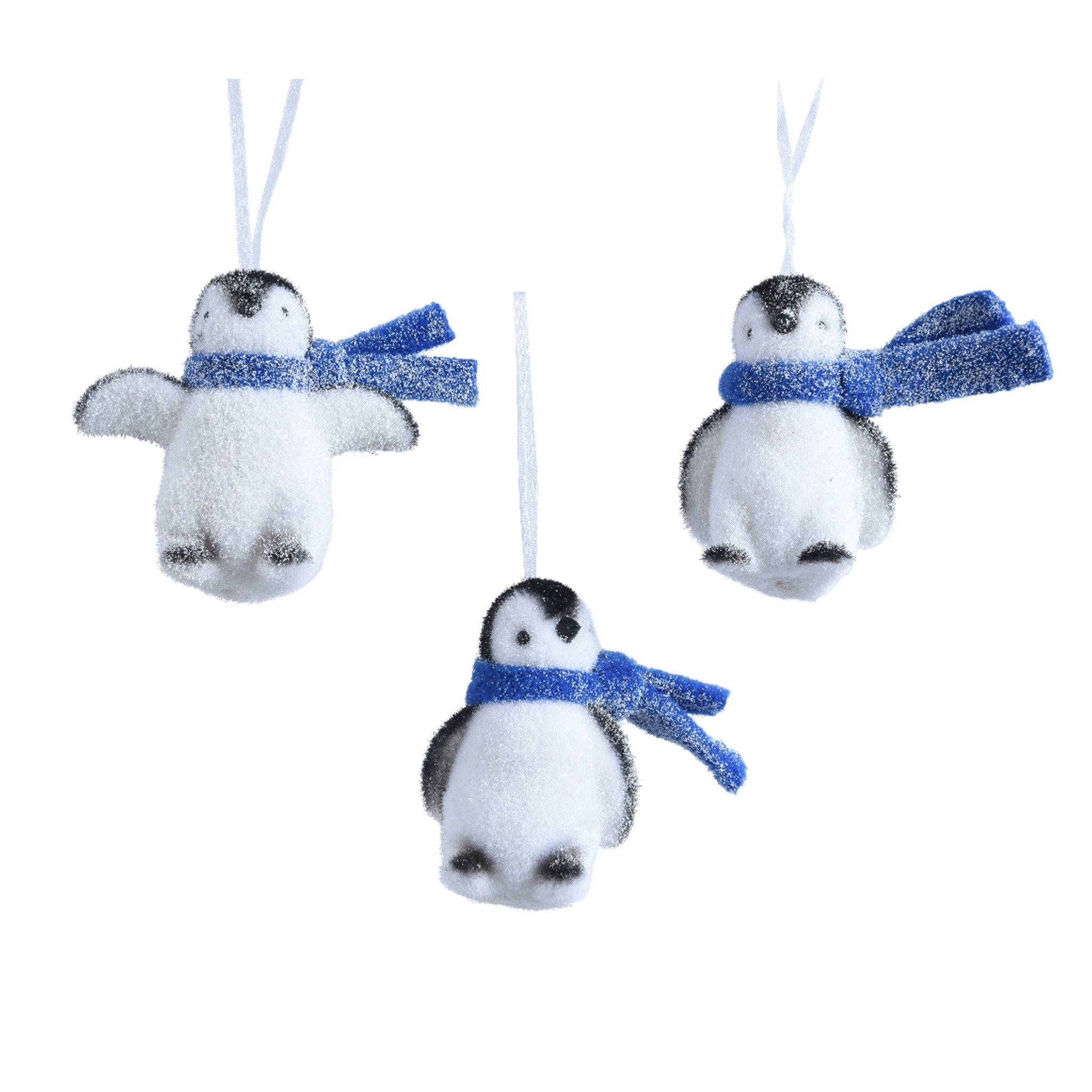 Penguin plastic flock glitter,scarf 3ass - white/blue