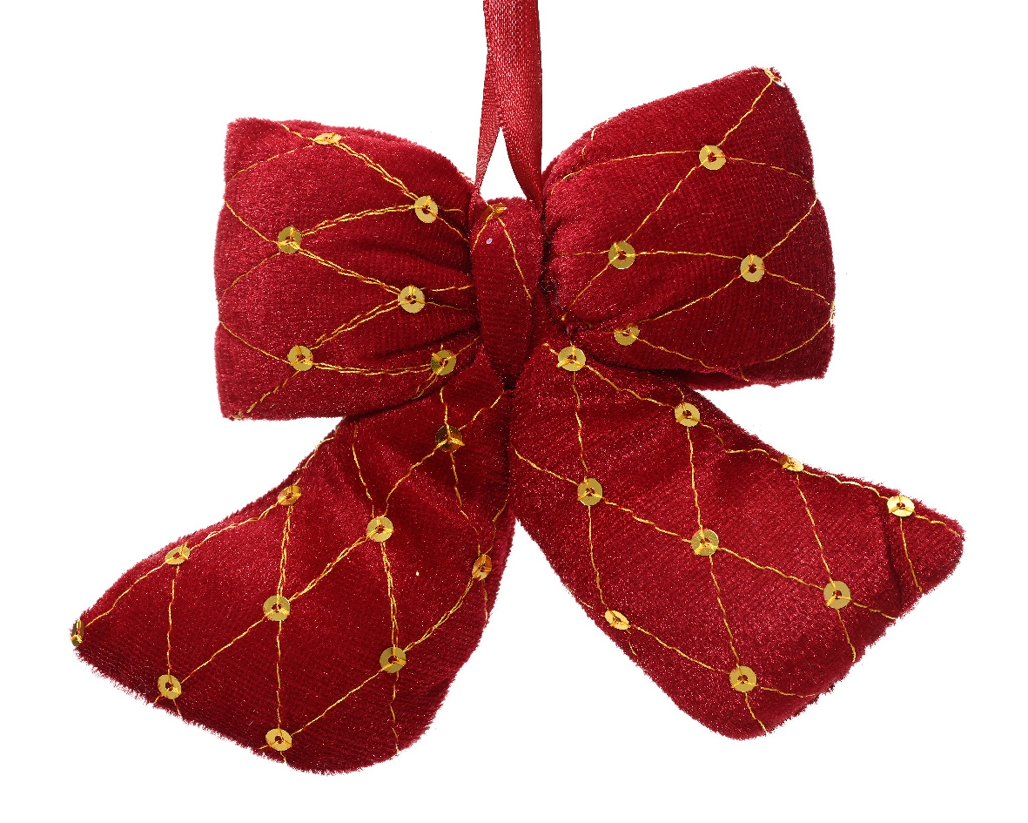 Bow polyester velvet gold spangles - red