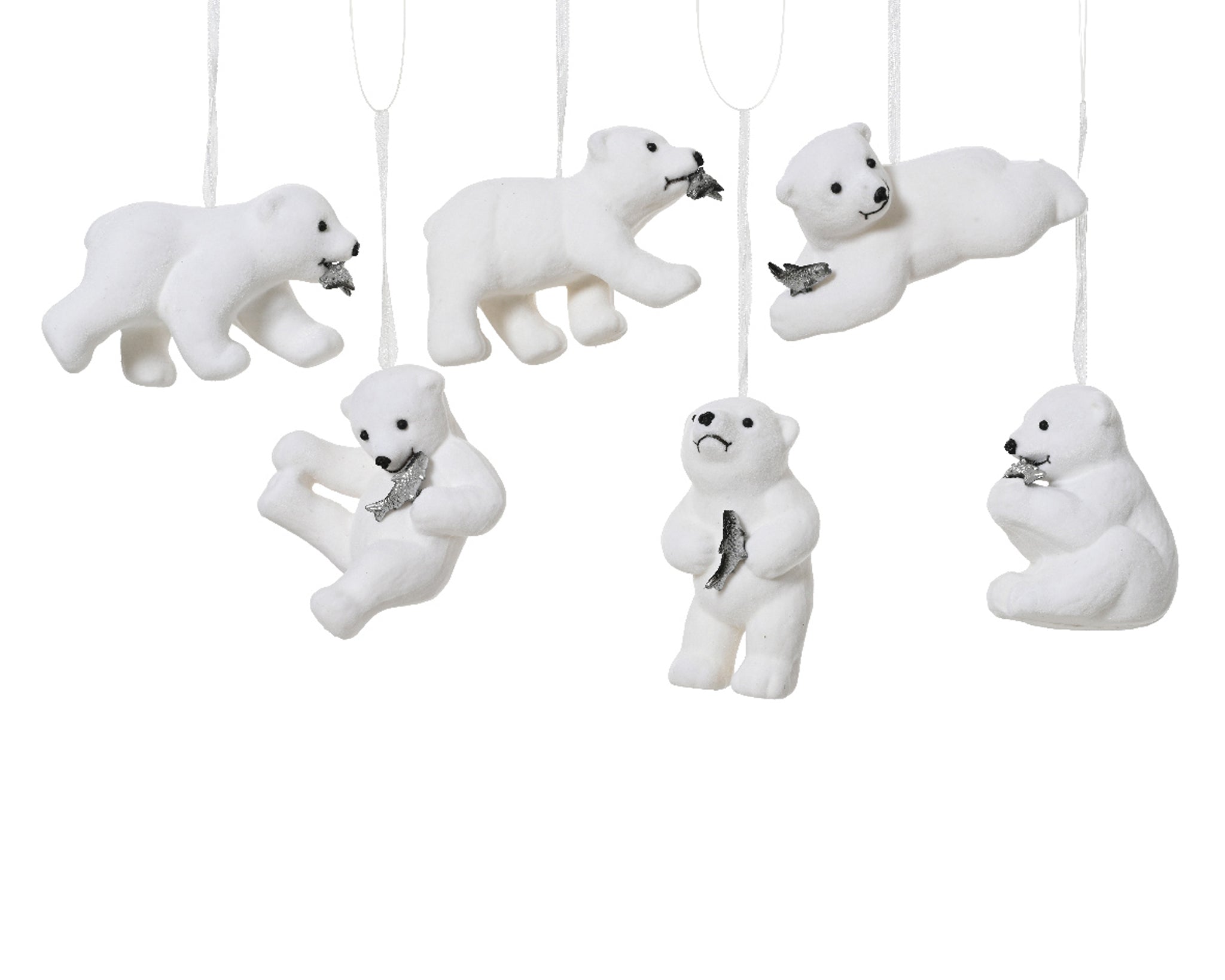Bear polystyrene flock fish 6ass - white