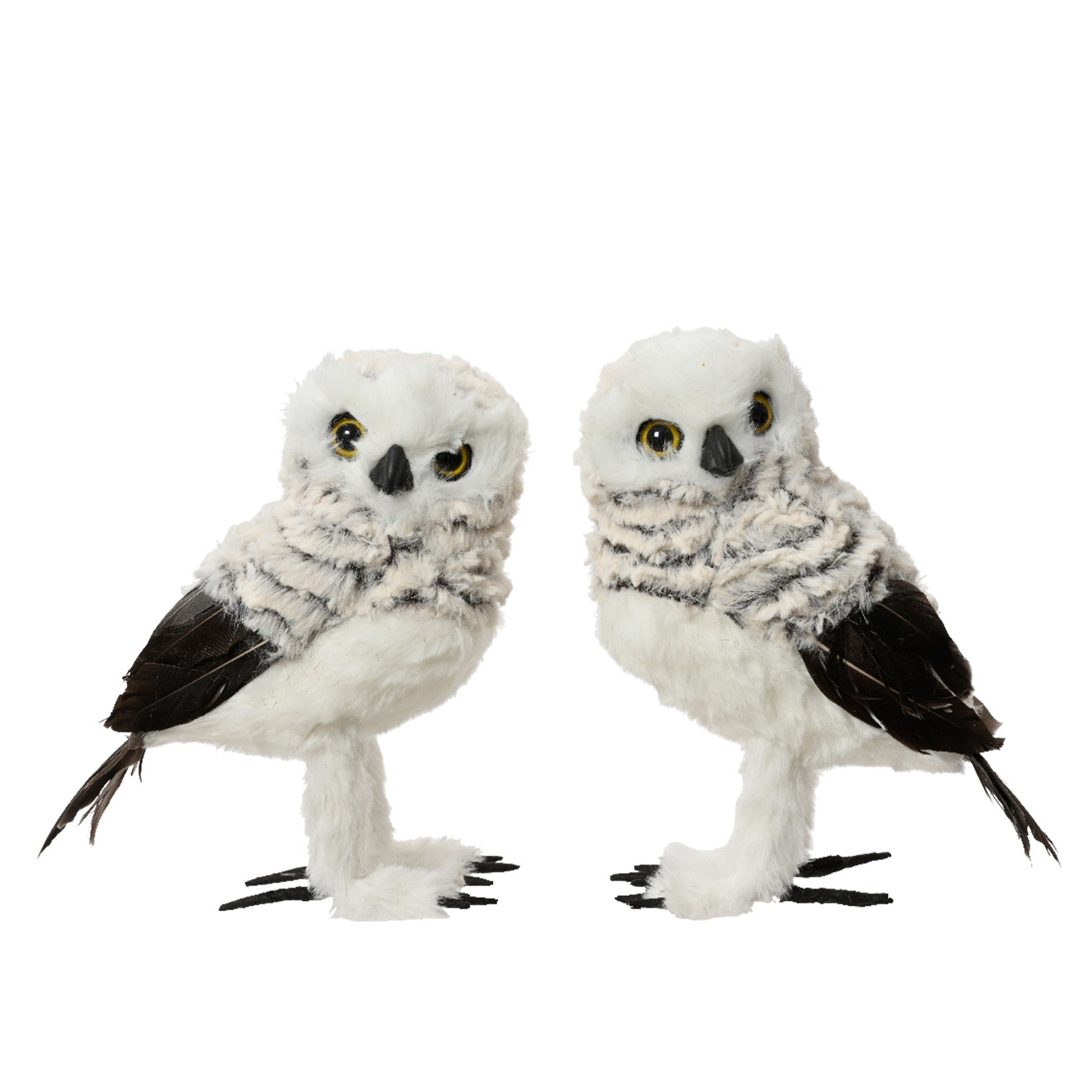 Owl artificial fur feathers 2ass  grey - L.11cm x W.14cm x H.21cm