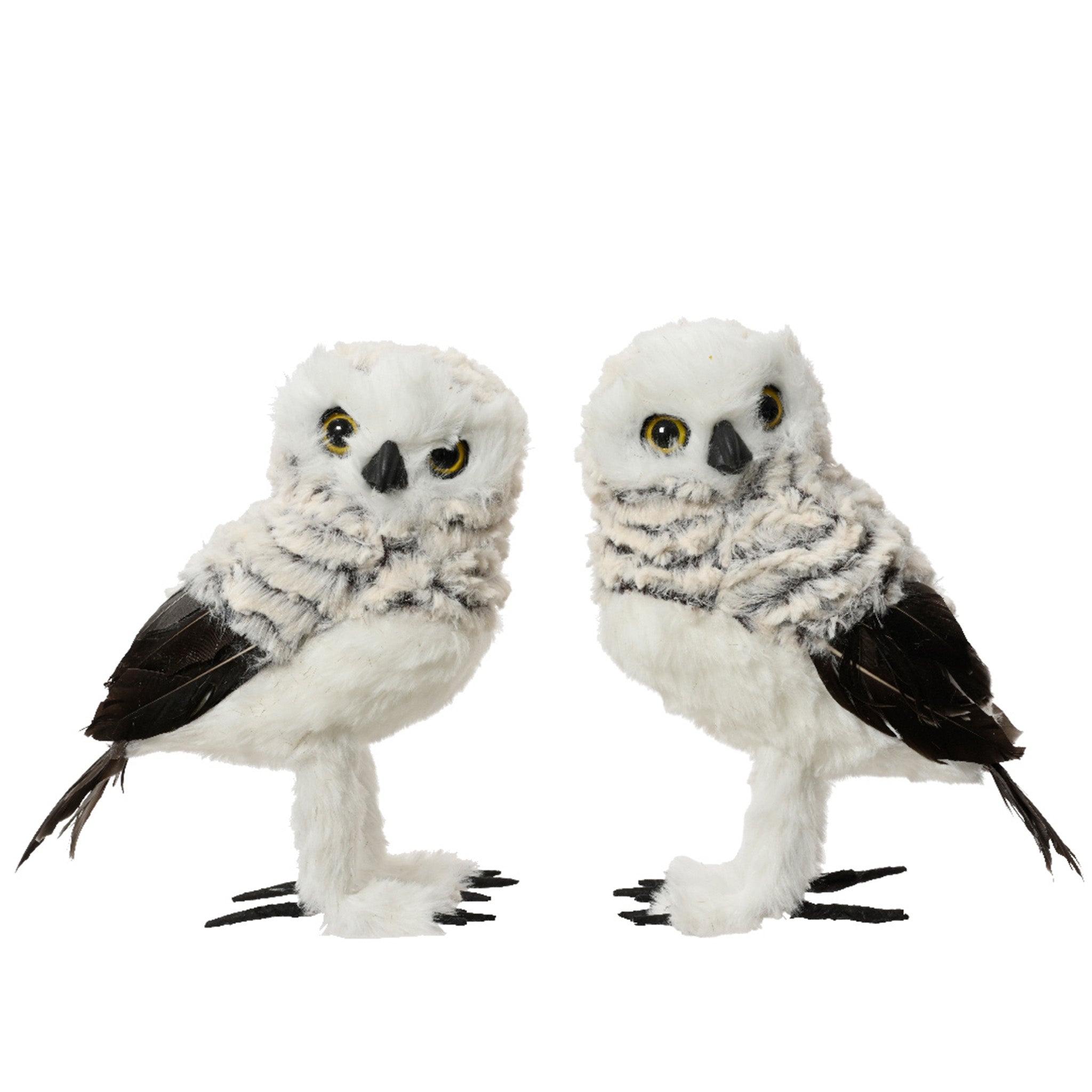Owl artificial fur feathers 2ass  grey - L.11cm x W.8cm x H.16cm