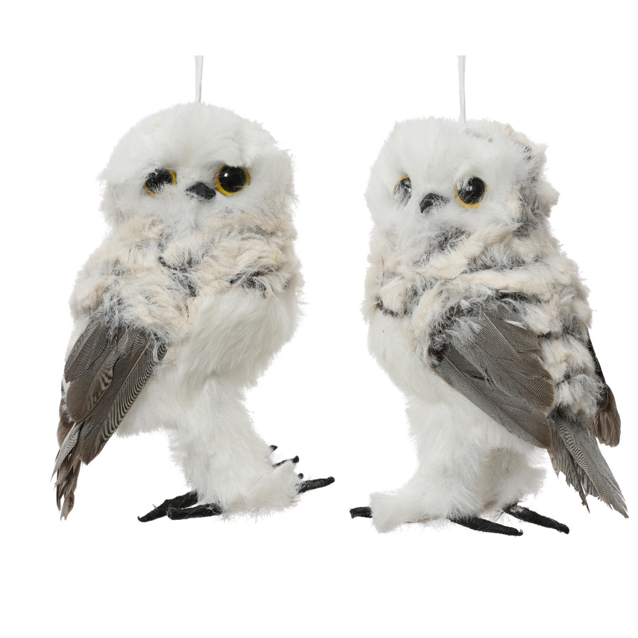 Owl artificial fur feathers 2ass  grey - L.9cm x W.7cm x H.13cm