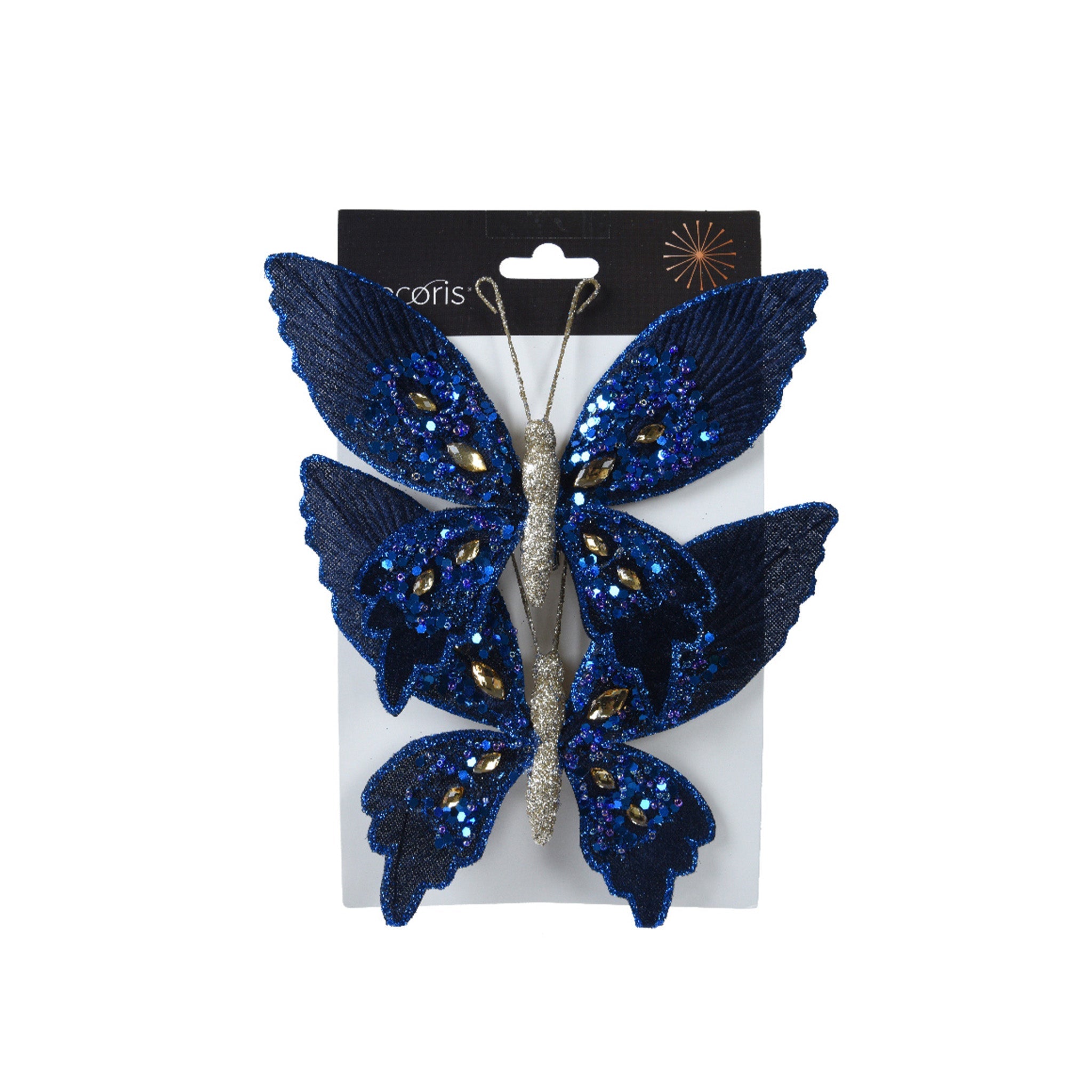 Butterfly velvet w glitter, sequins, gems on clip - night blue