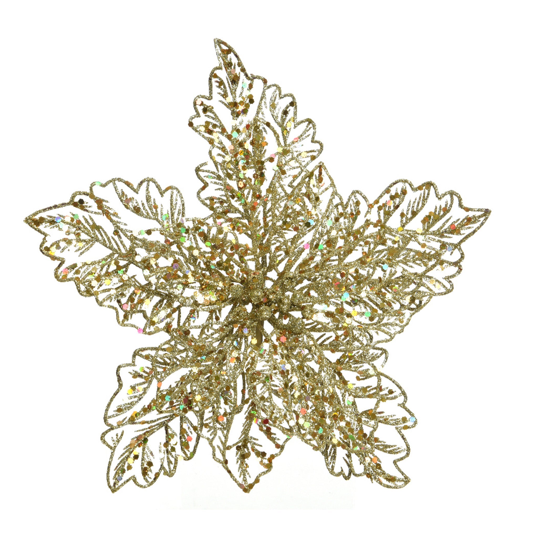 Poinsettia poinsettia on clip plastic with glitter - gold