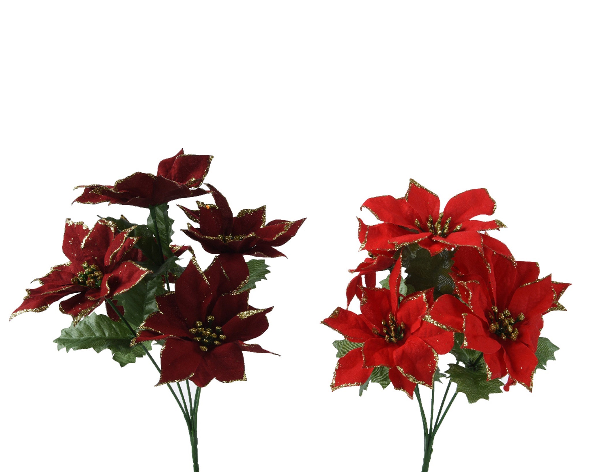 Bundle poinsettia on stem polyester poinsettia 2col ass - assorted