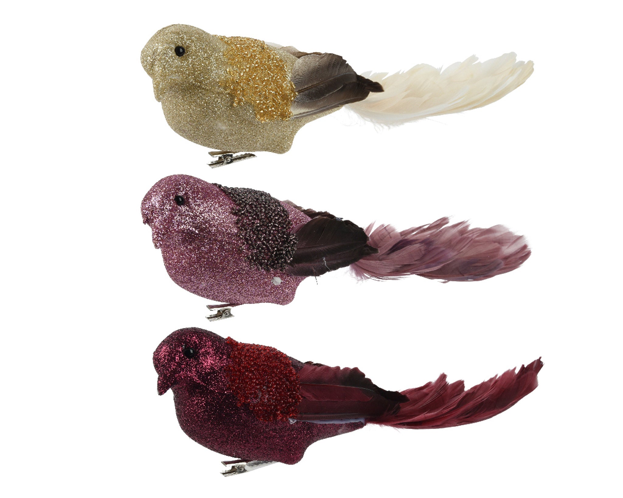 Bird foam glitter feather tail and wing on clip 3col ass - assorted