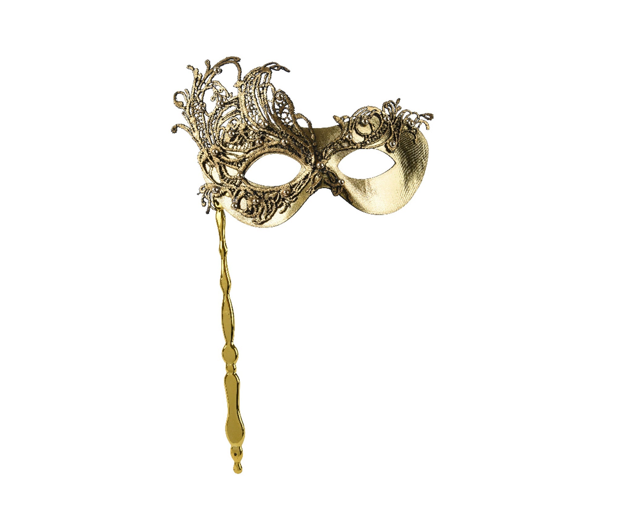 Mask on pick plastic bead - gold