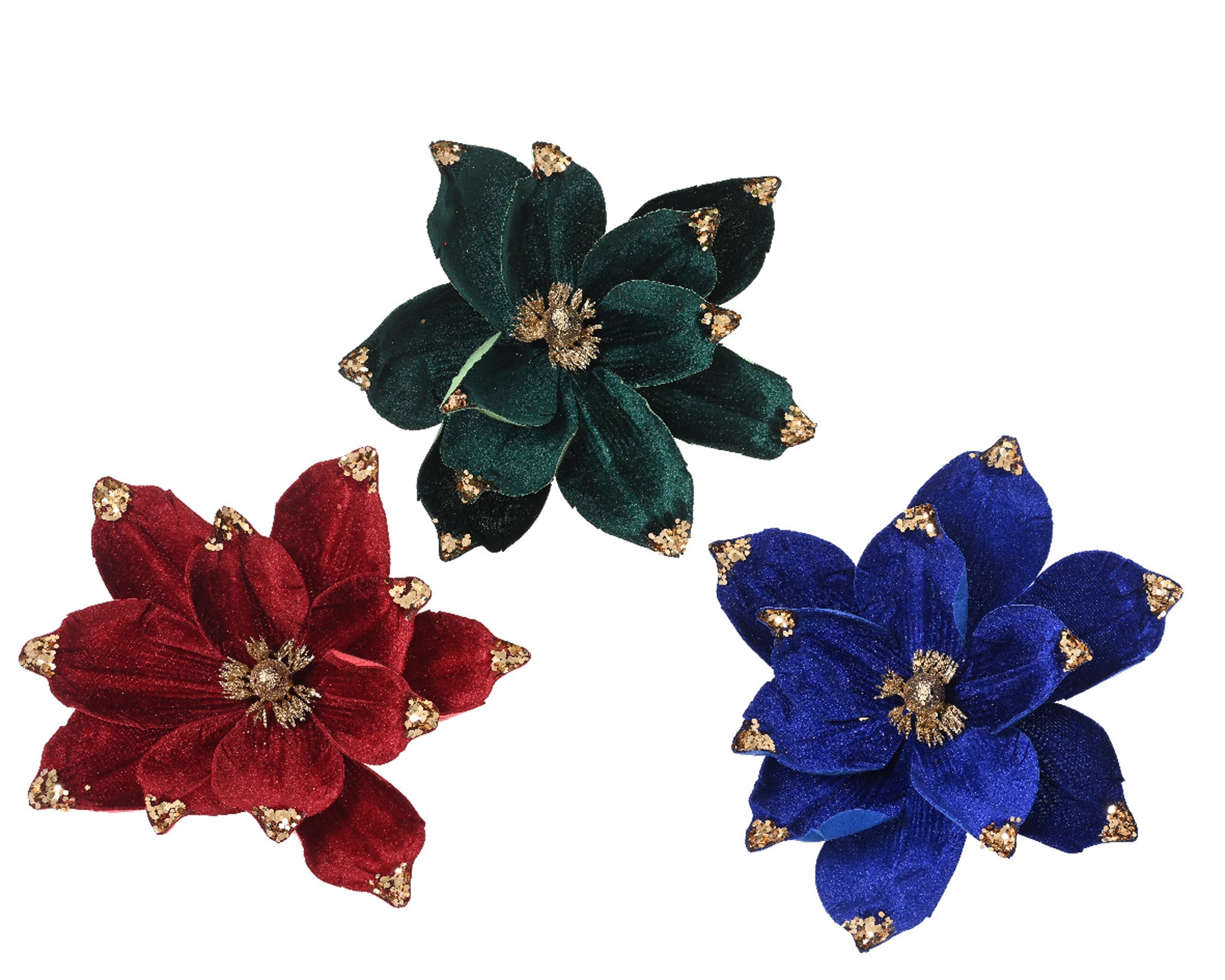 Magnolia polyester velvet glitter center w sequin petal 3col ass - assorted