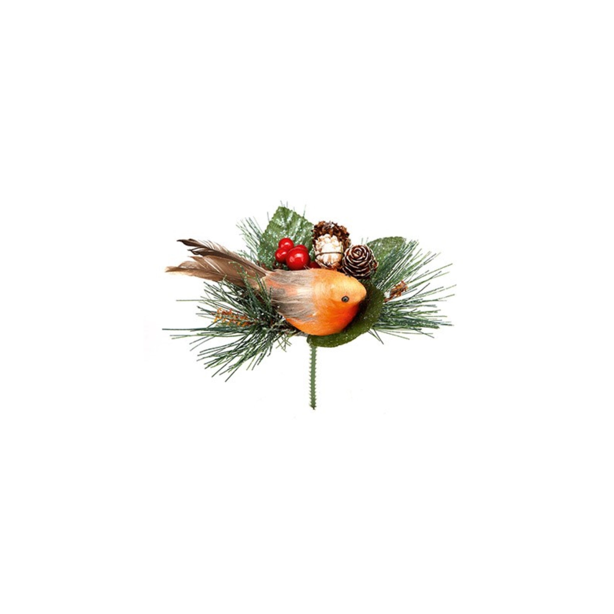 15cm Robin With Pine Cone Pick