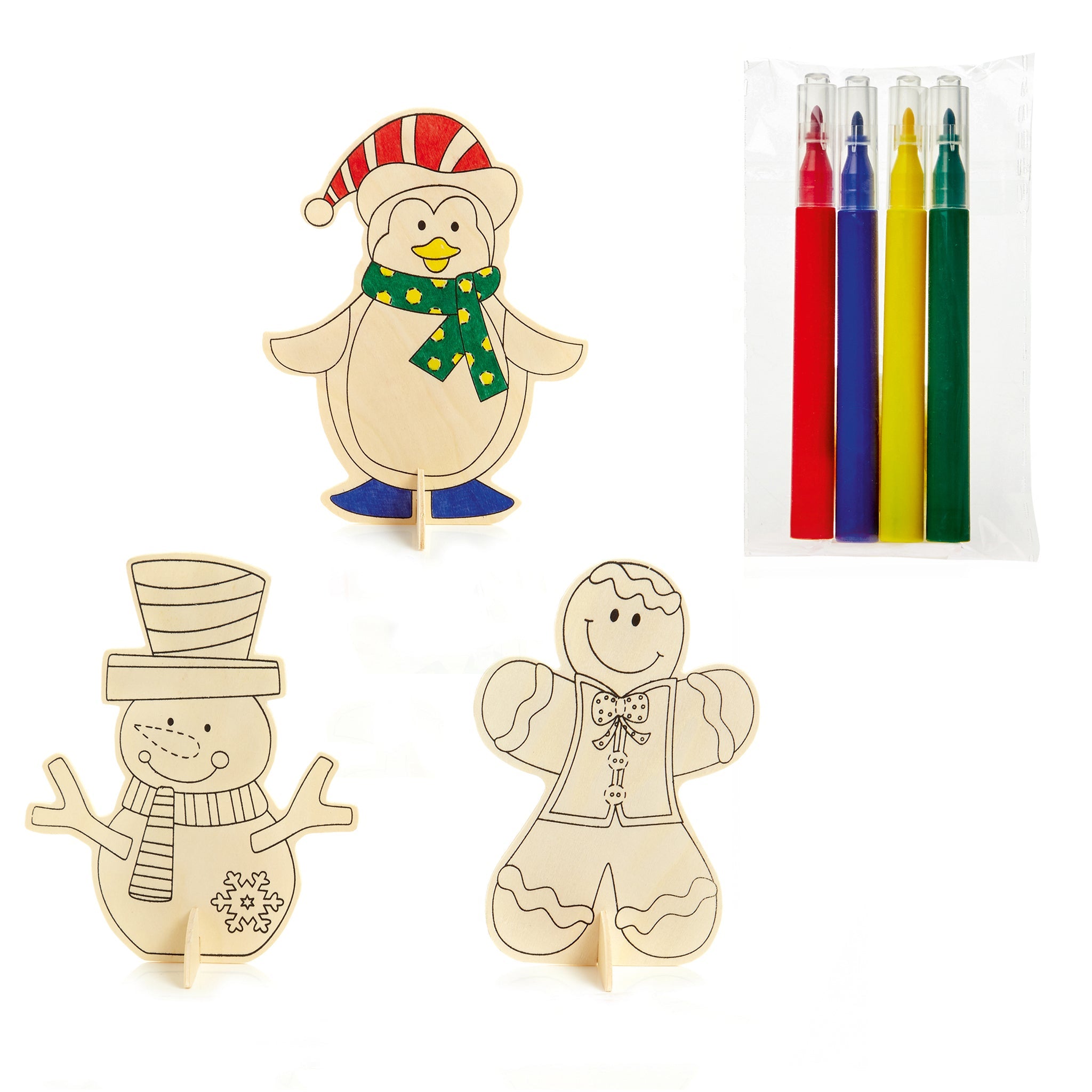18cm Colour Your Own Ornament 3 Asst Gingerbread - Penguin - Snowman