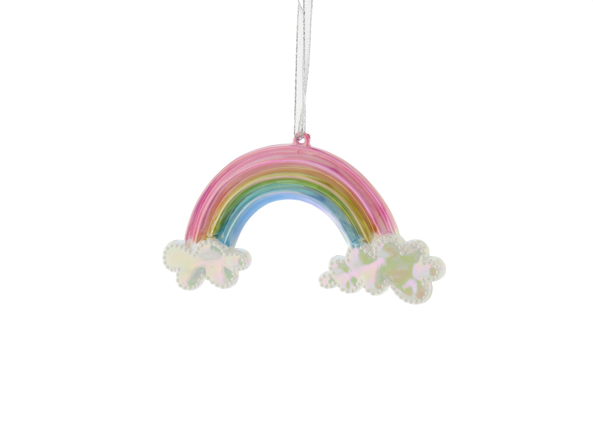 12cm rainbow with white clouds each end hanging decoration