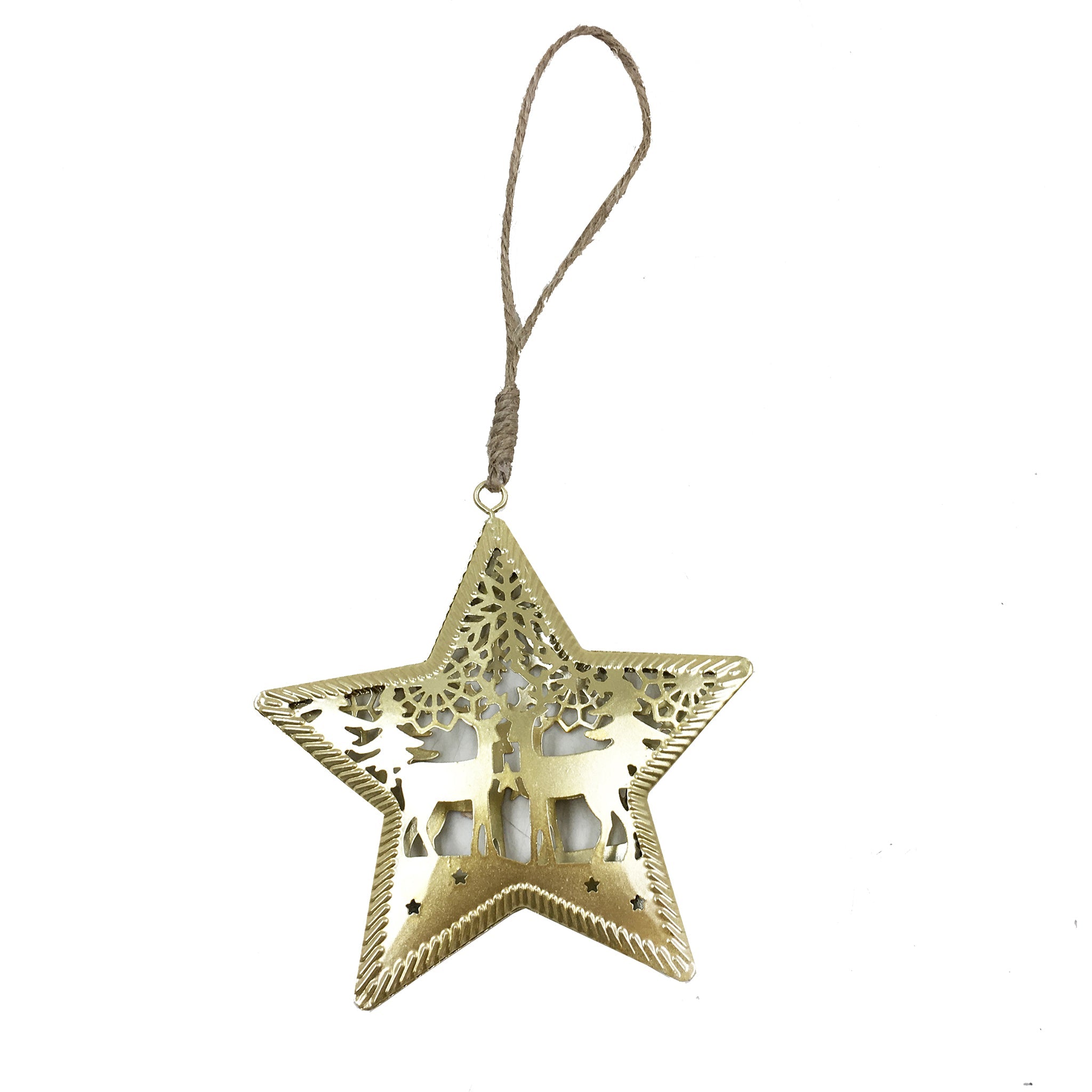 12cm gold metal star with reindeer
