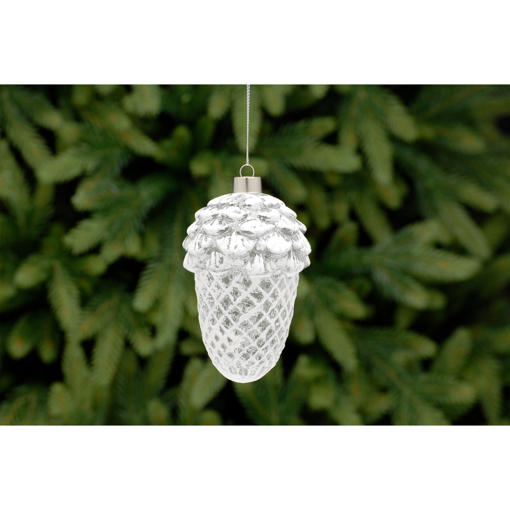 13cm clear with white glass acorn