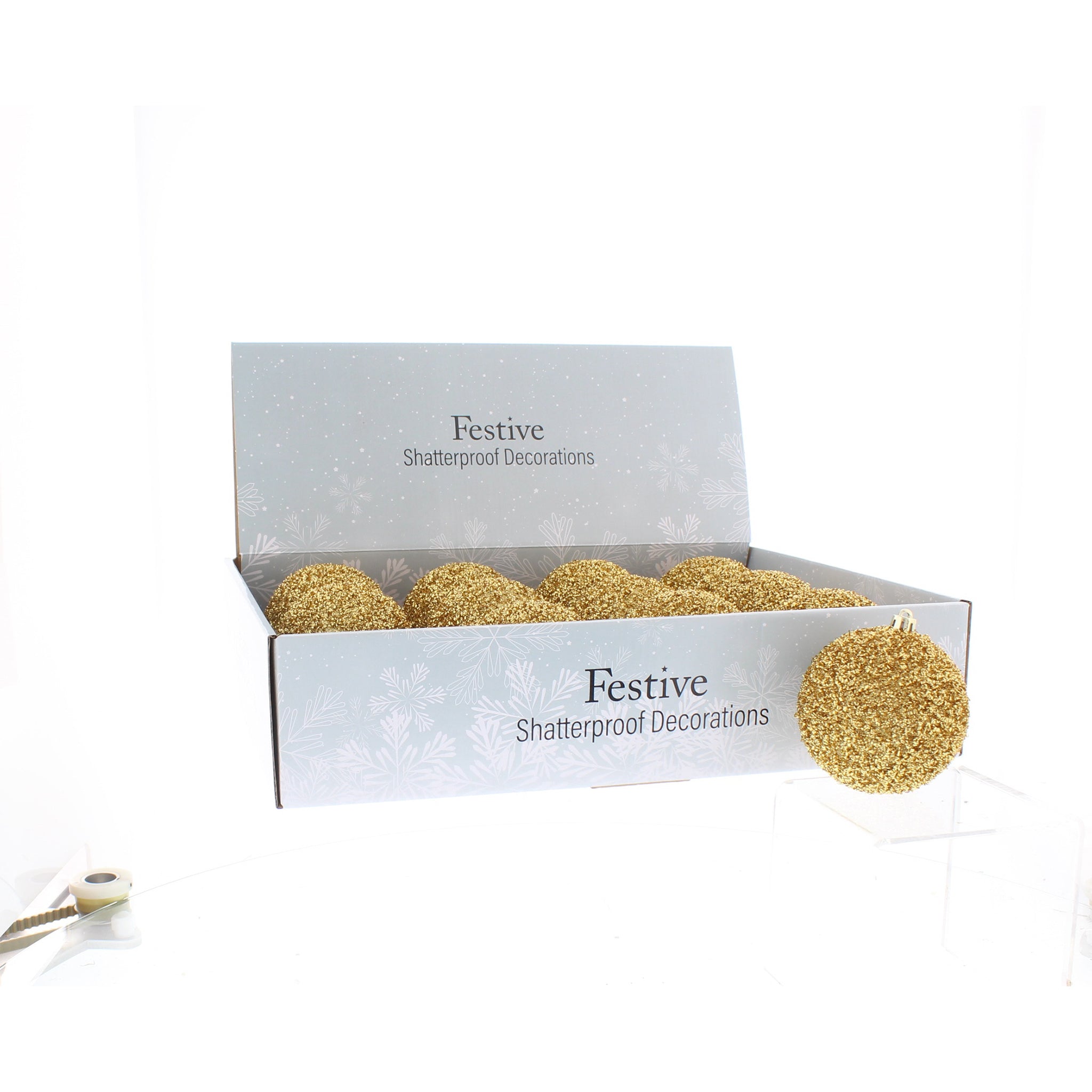 8cm gold glitter ball in pdq