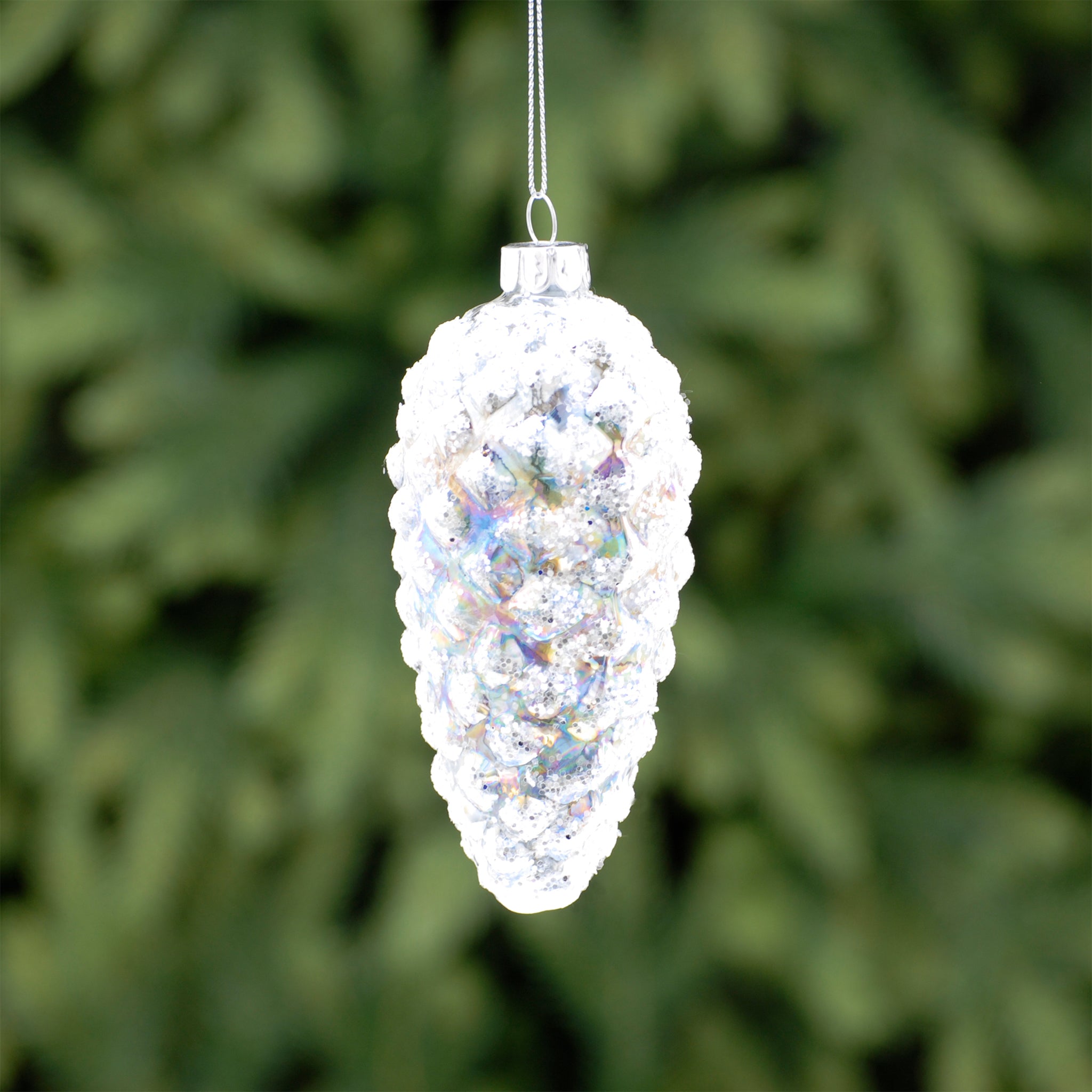 13cm clear iridescent glass pinecone