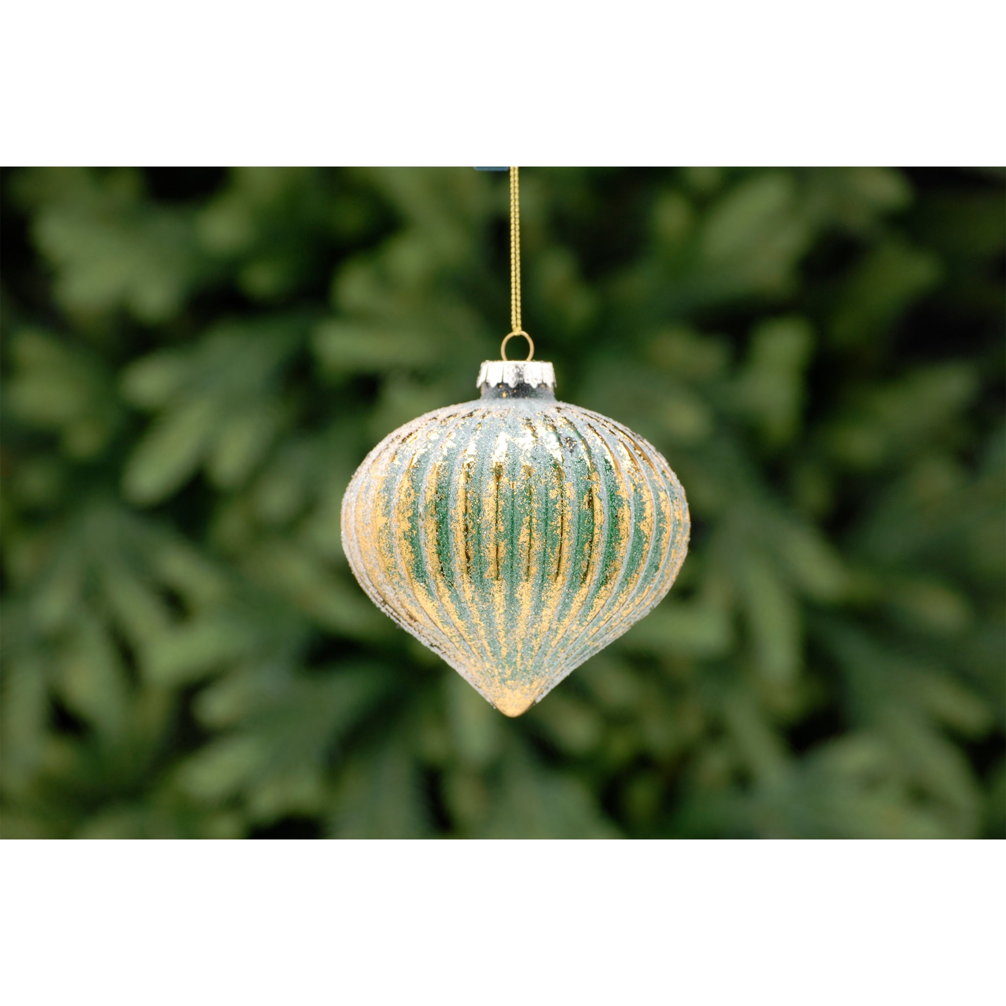 10cm green/gold stripped aged effect glass onion