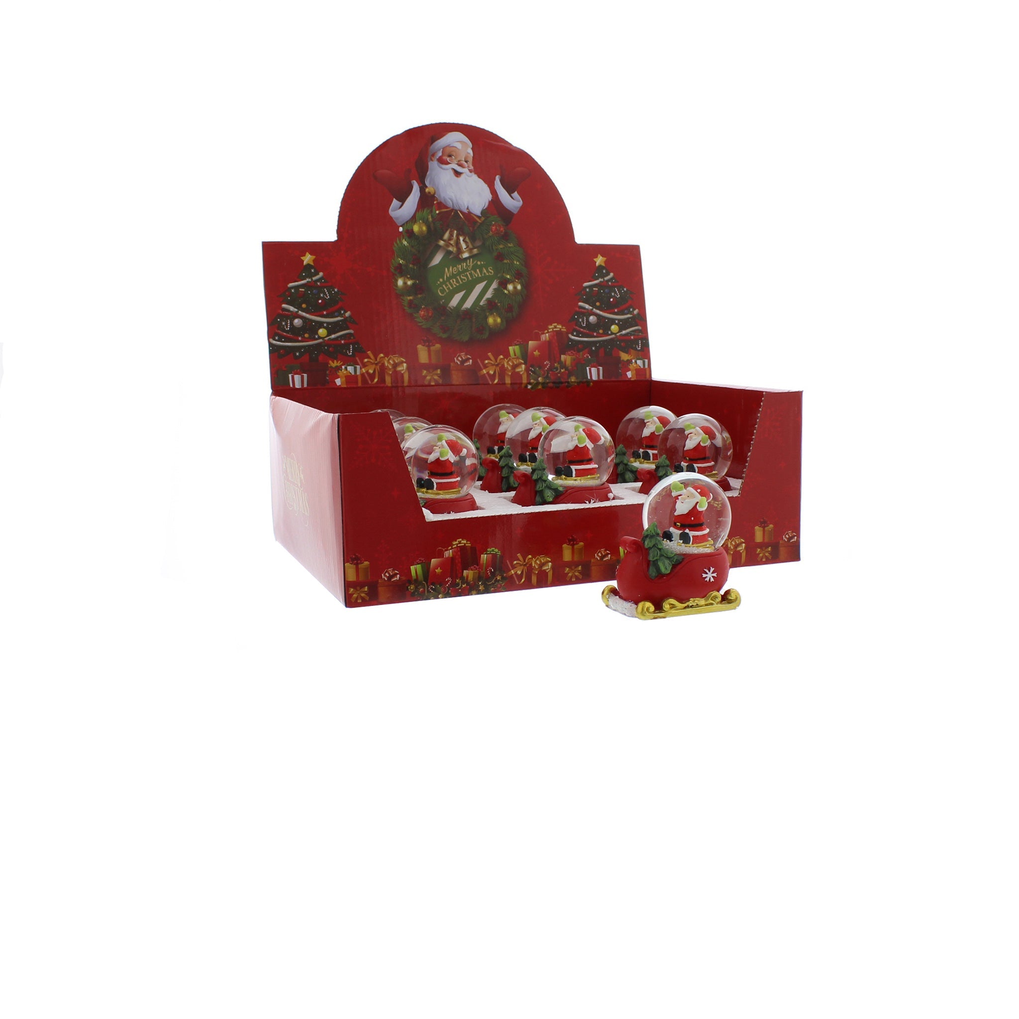 7cm santa snowglobe red sleigh in pdq