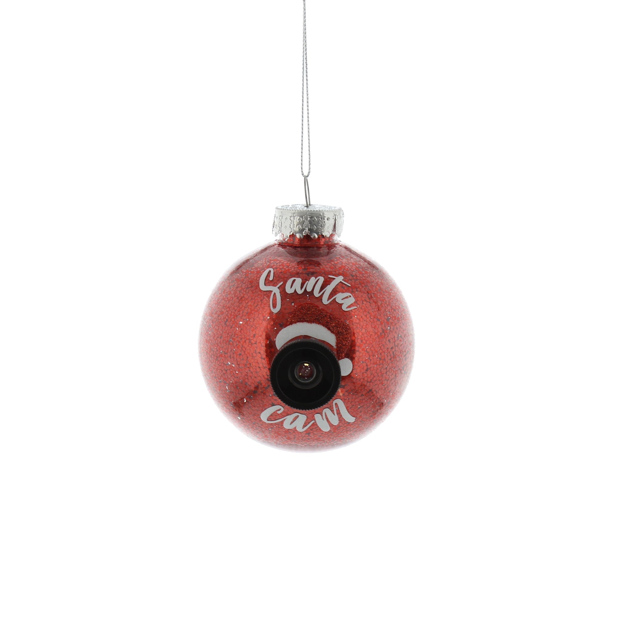 8cm clear red glitter filled SANTA CAM ball