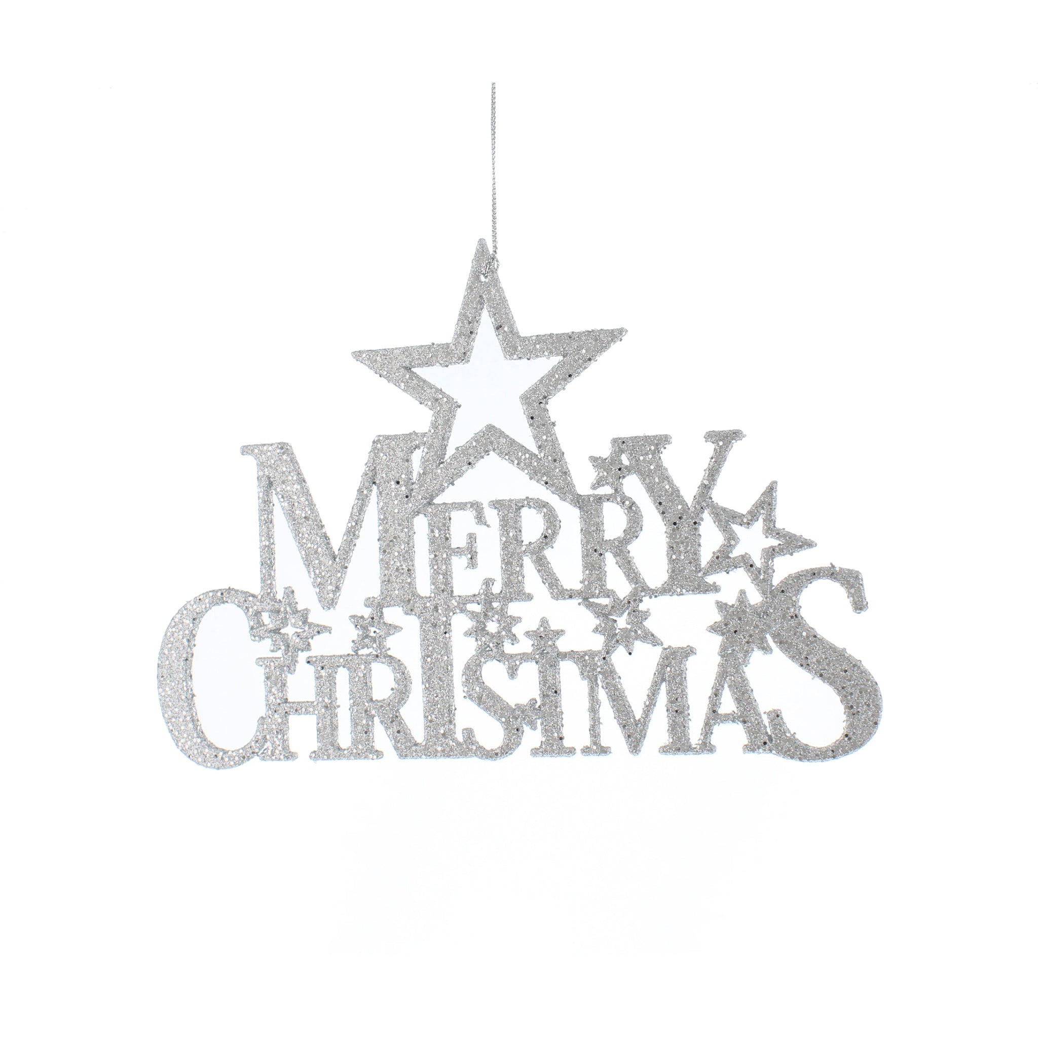 22cm plastic silver glitter MERRY CHRISTMAS