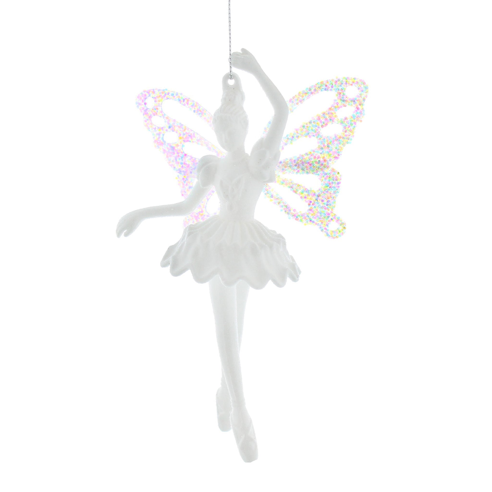 15cm white fairy with silver glitter wings hanging decoration