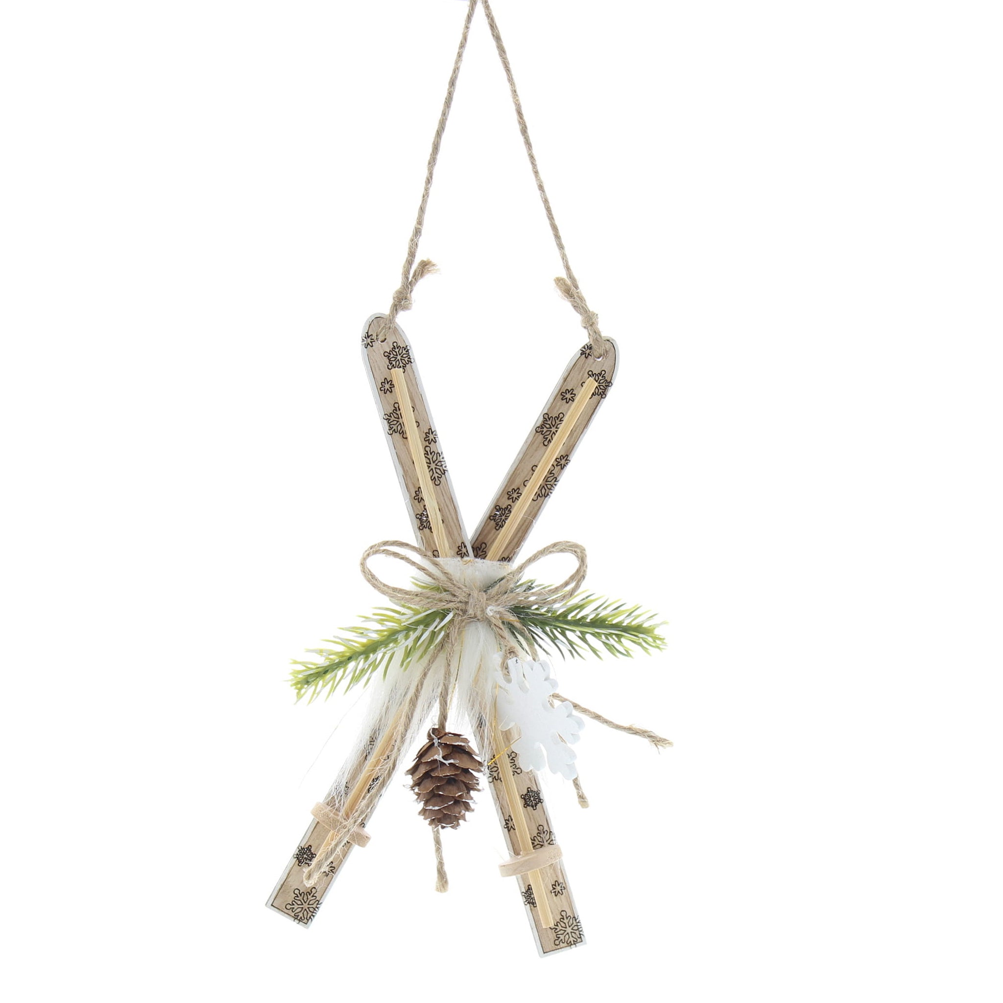 18cm hanging wooden skis with foliage