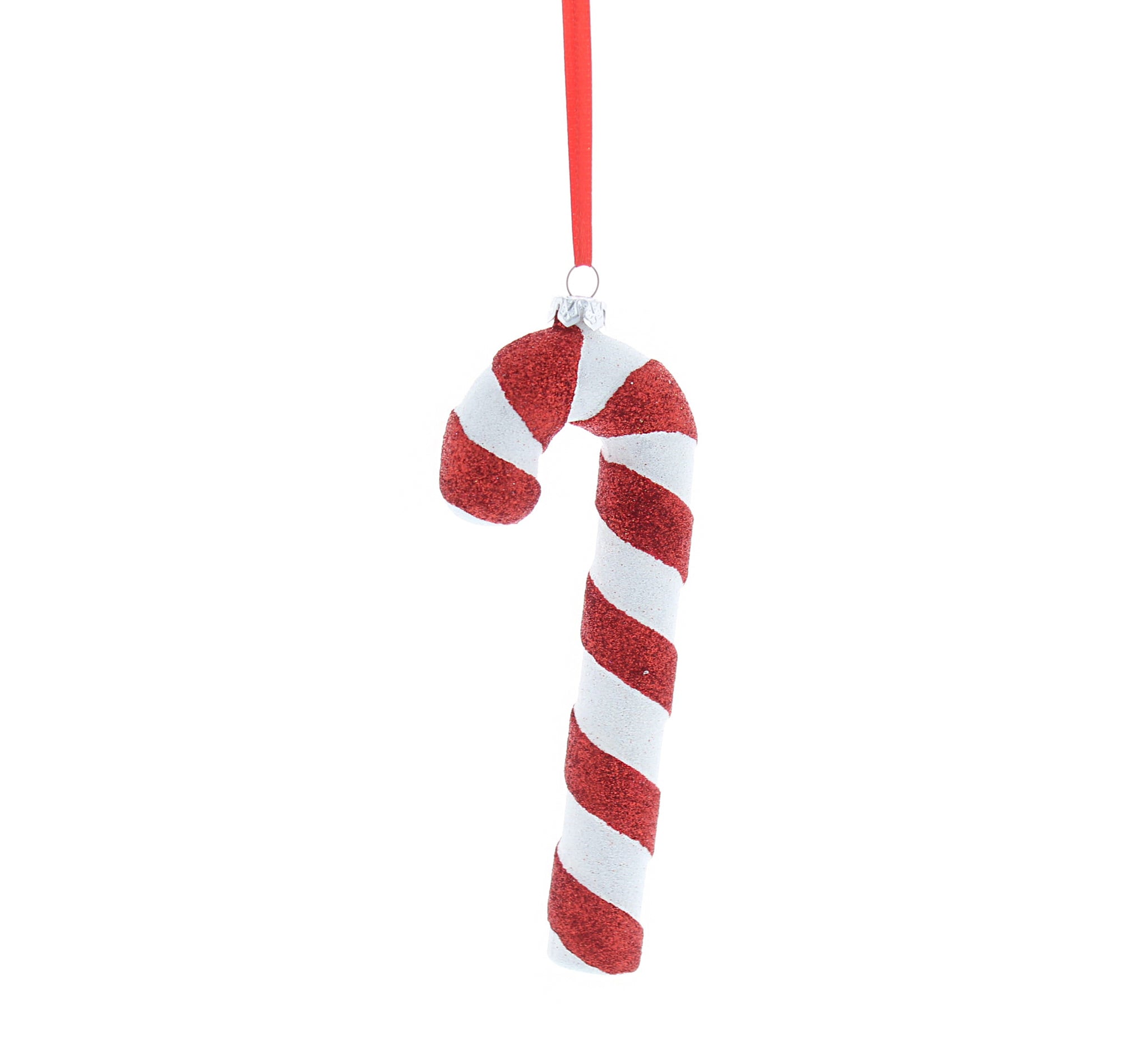 14cm red and white glitter stripped candy cane hanging decoration