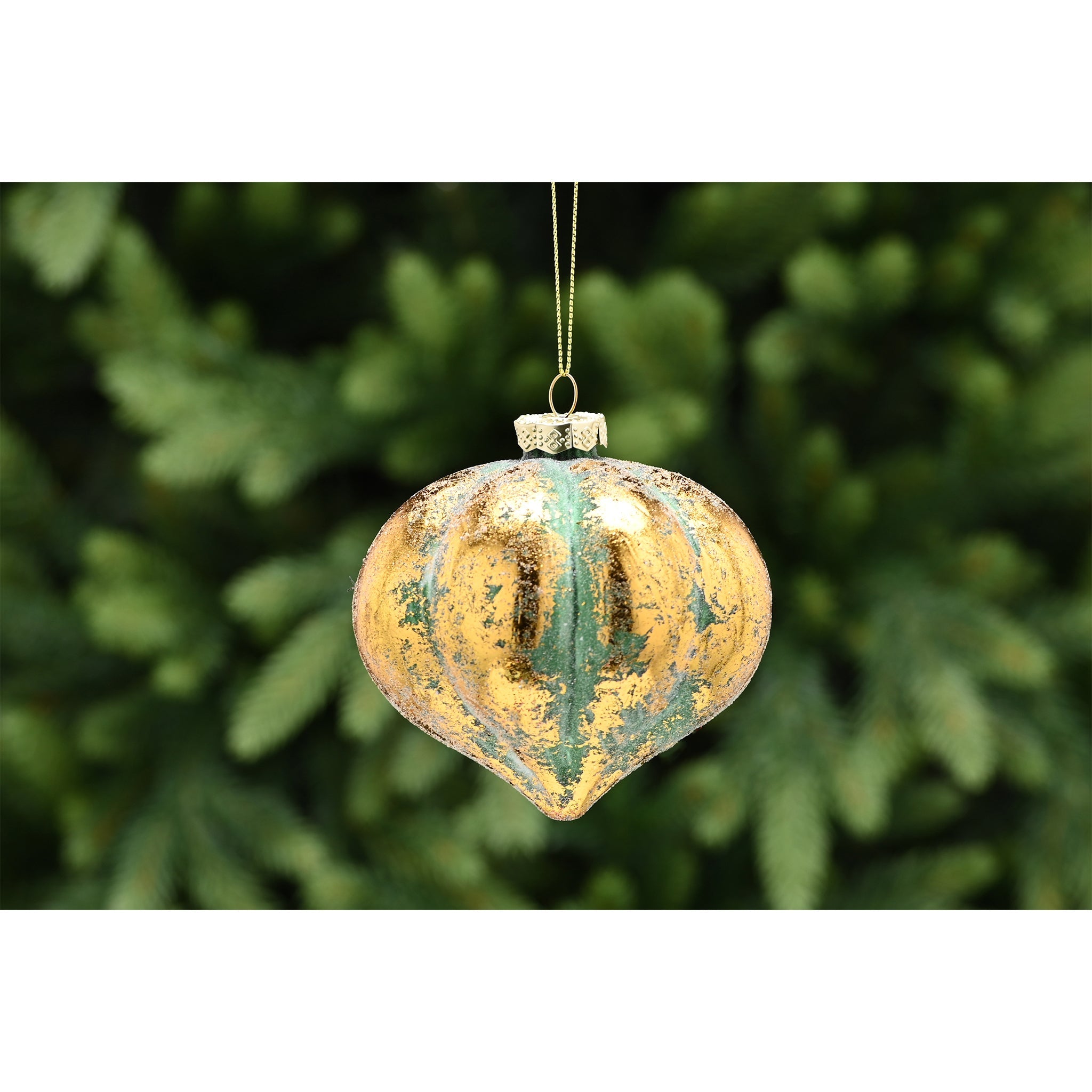 10cm green / gold aged effect glass segment onion