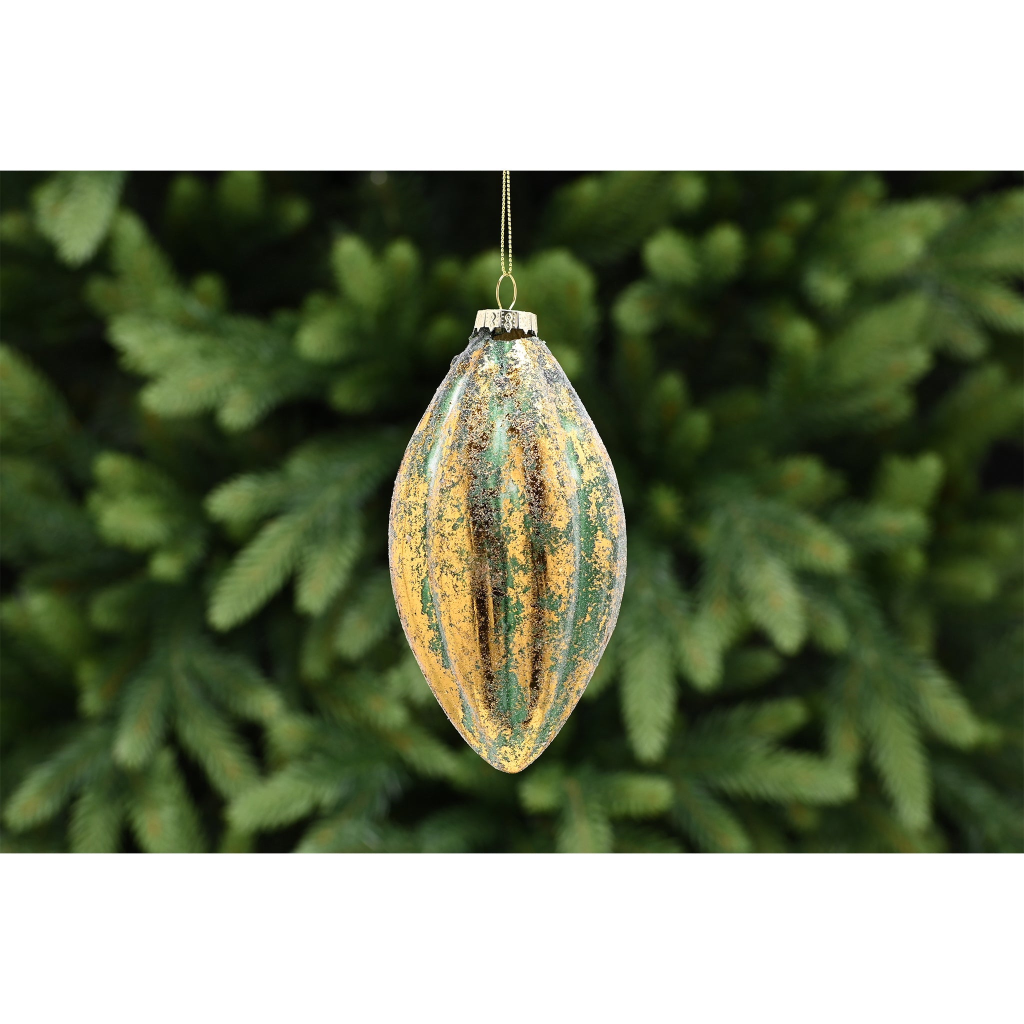 16cm green / gold aged effect glass segment drop