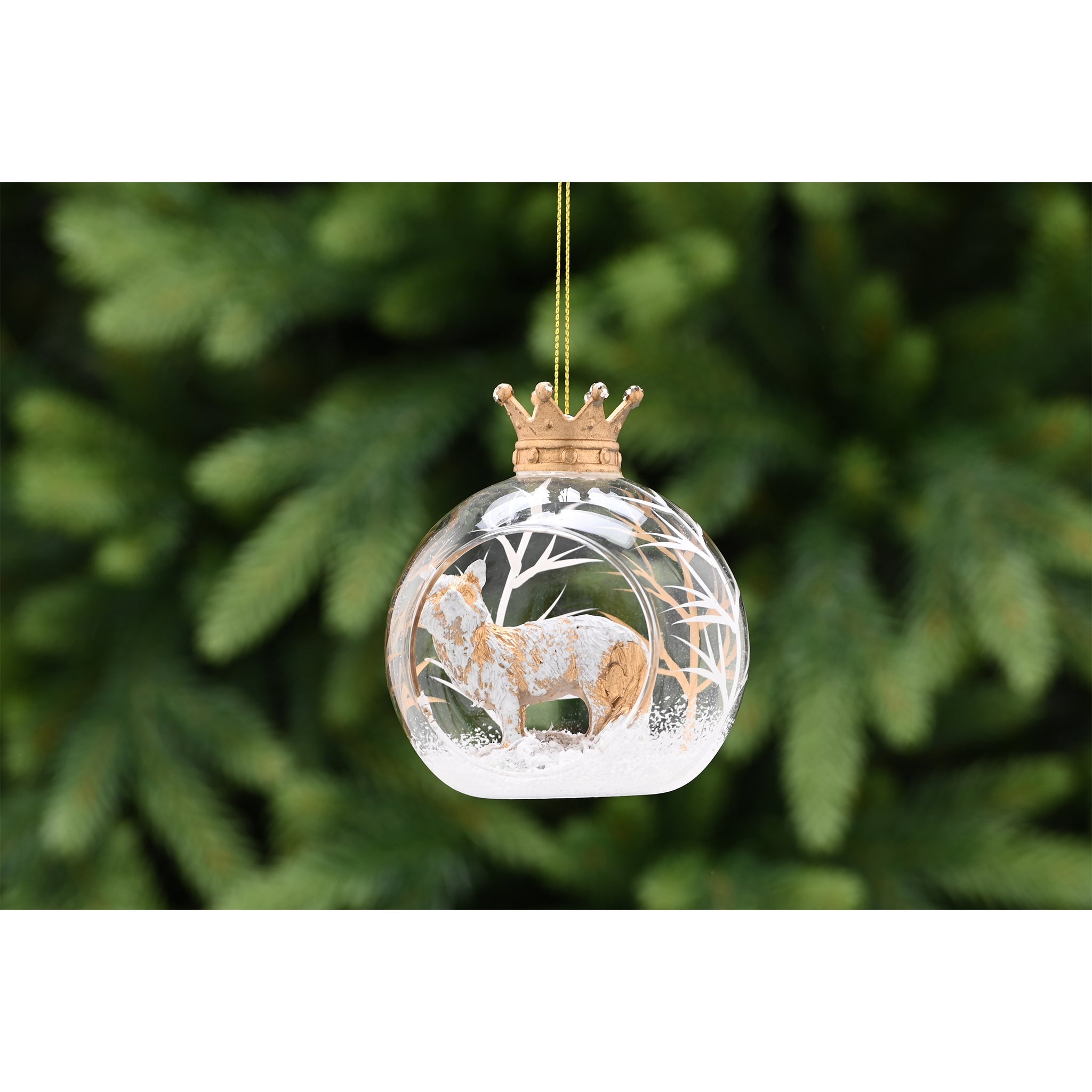 10cm clear glass open ball with crown - fox inside