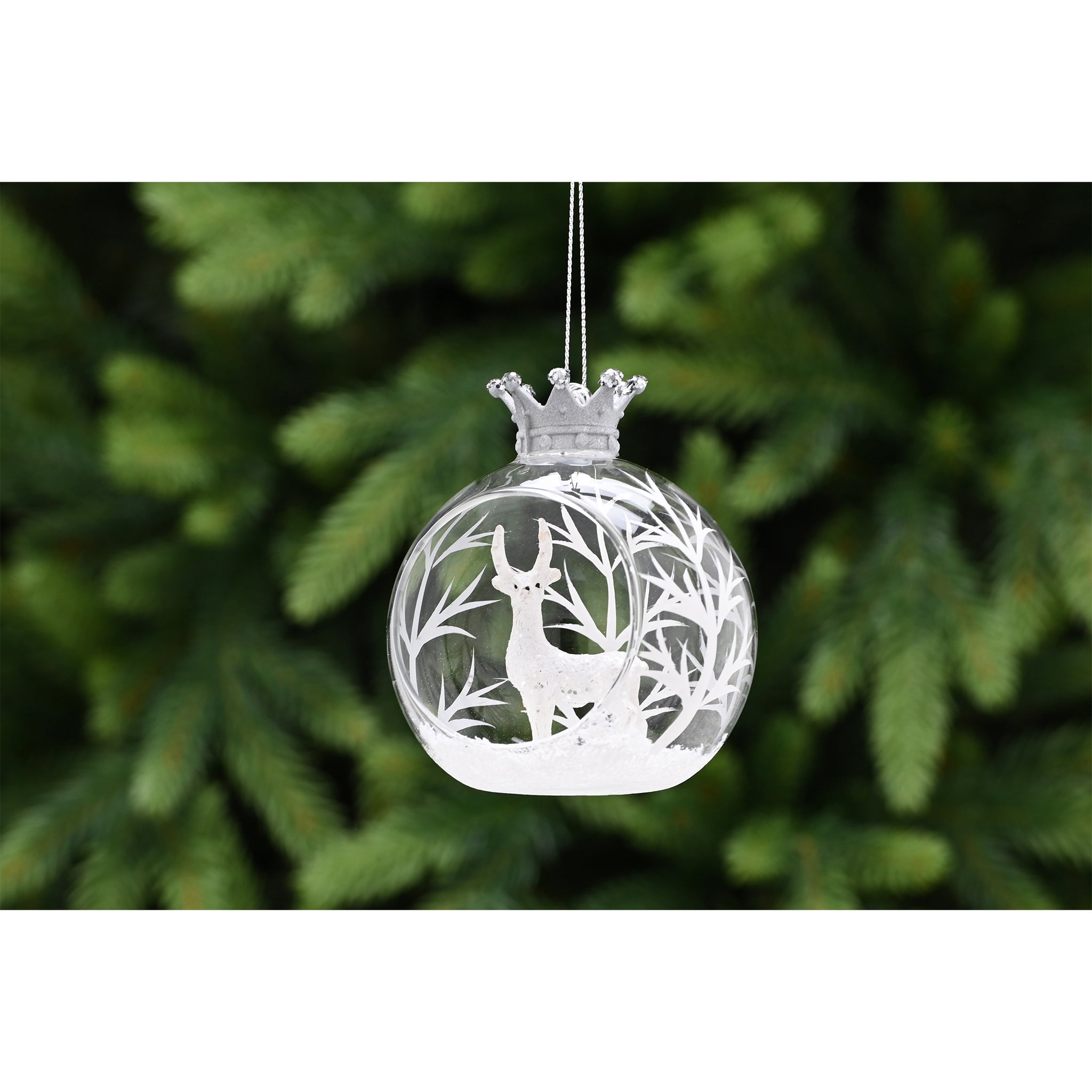 10cm clear glass open ball with crown-deer inside