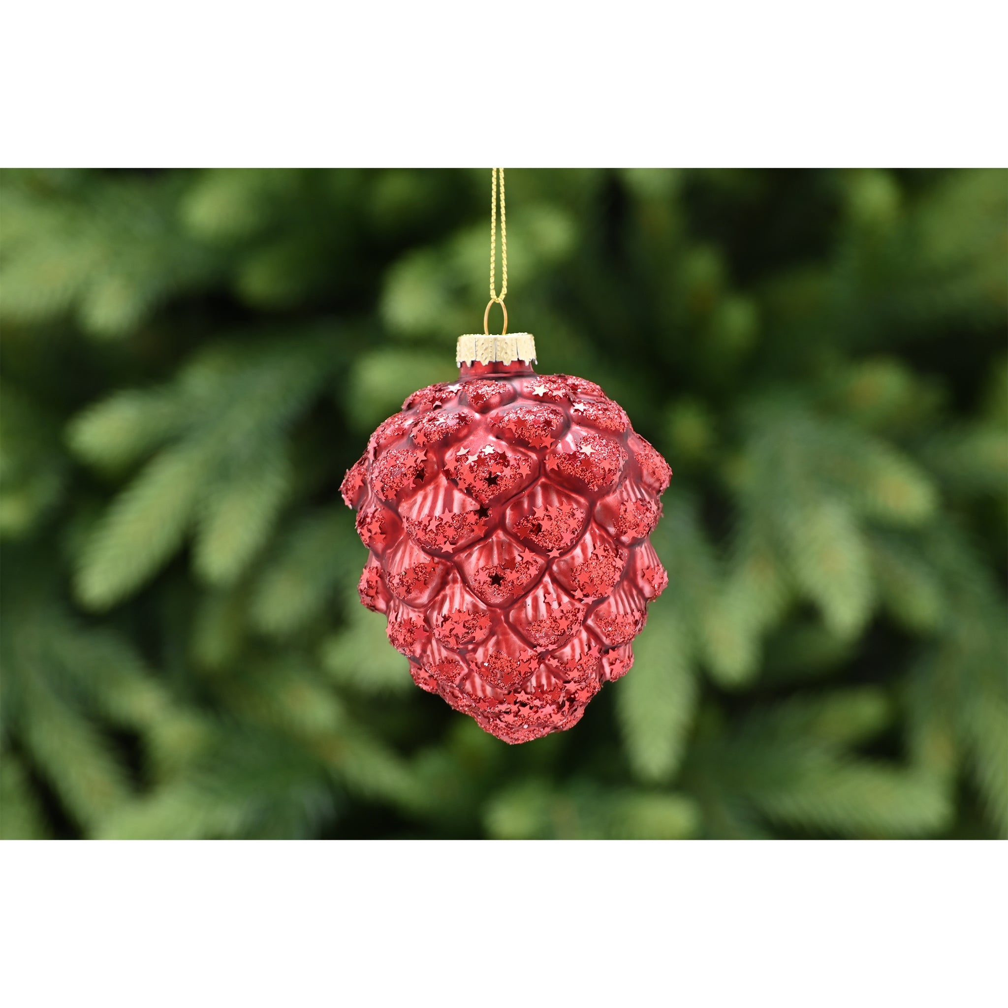 10cm matt red glass pinecone with glitter
