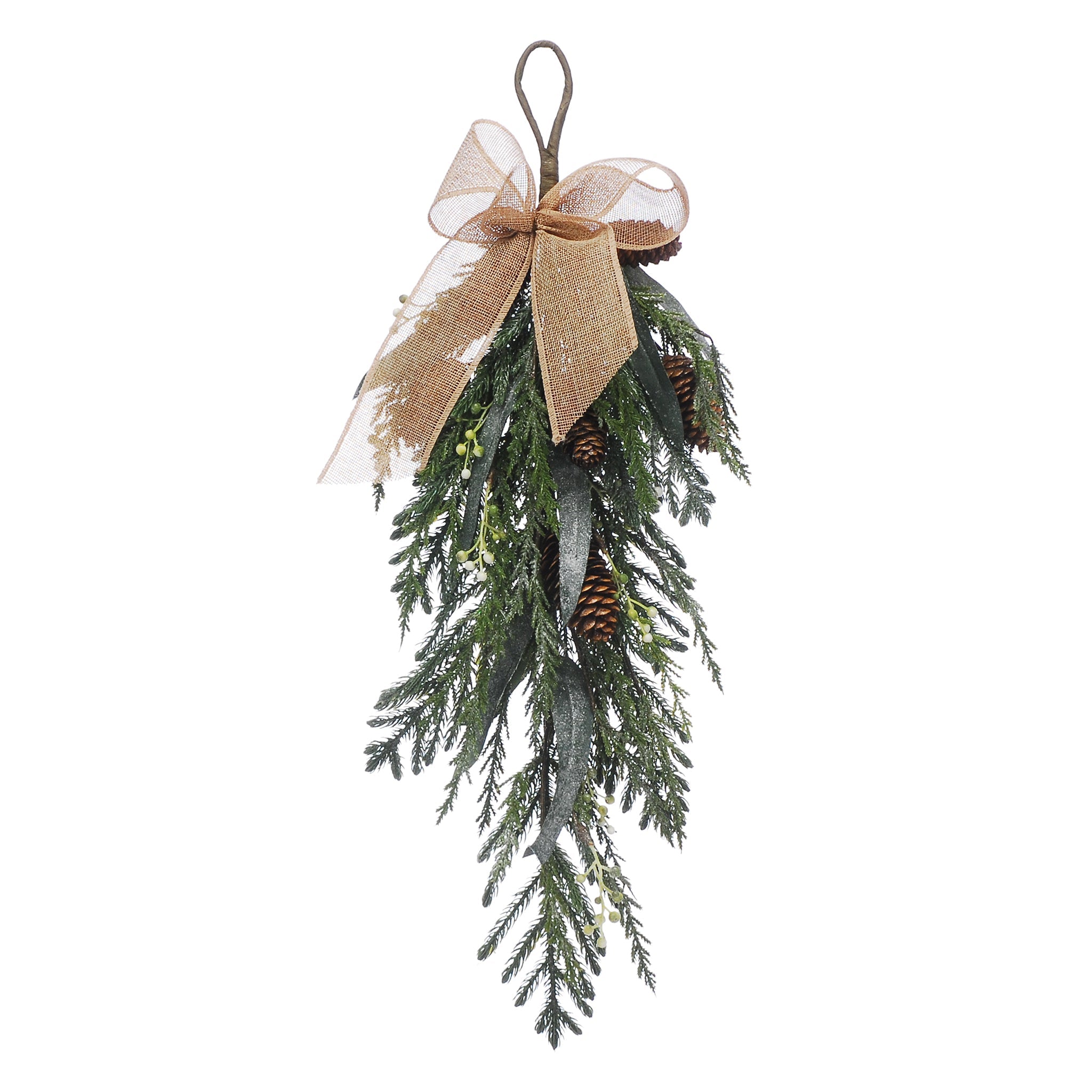 60cm green foliage teardrop with gold bow door decoration