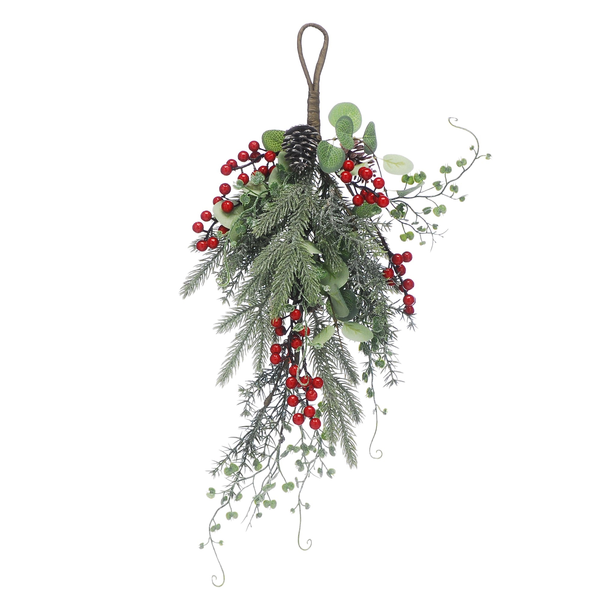 55cm green foliage and red berries teardrop door decoration