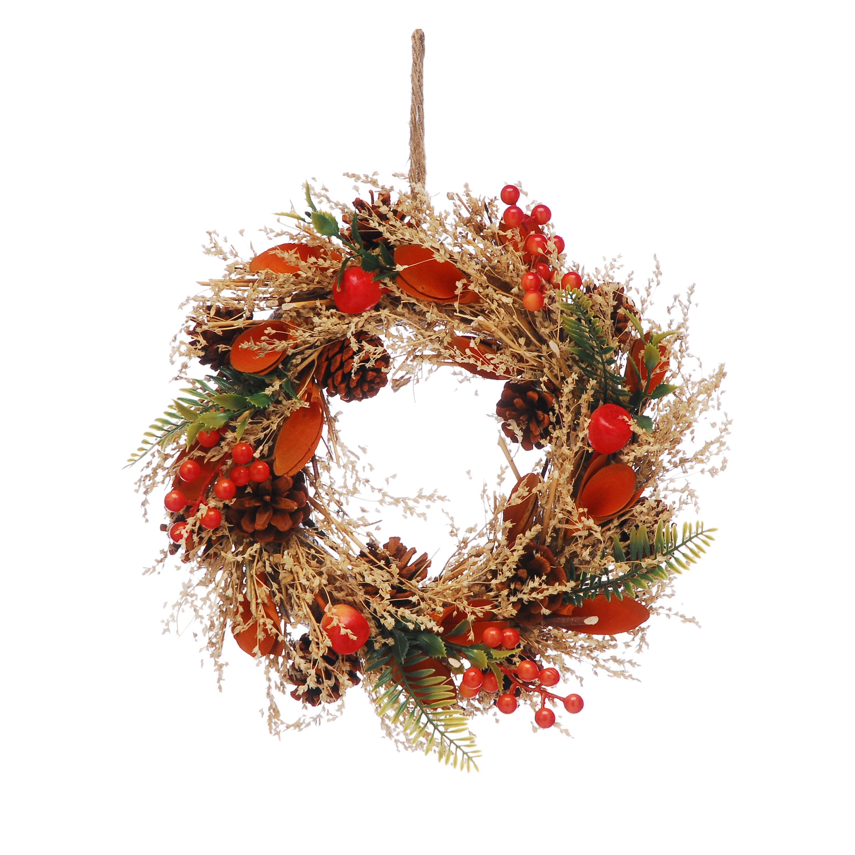 30cm orange flowers/berries autumn wreath