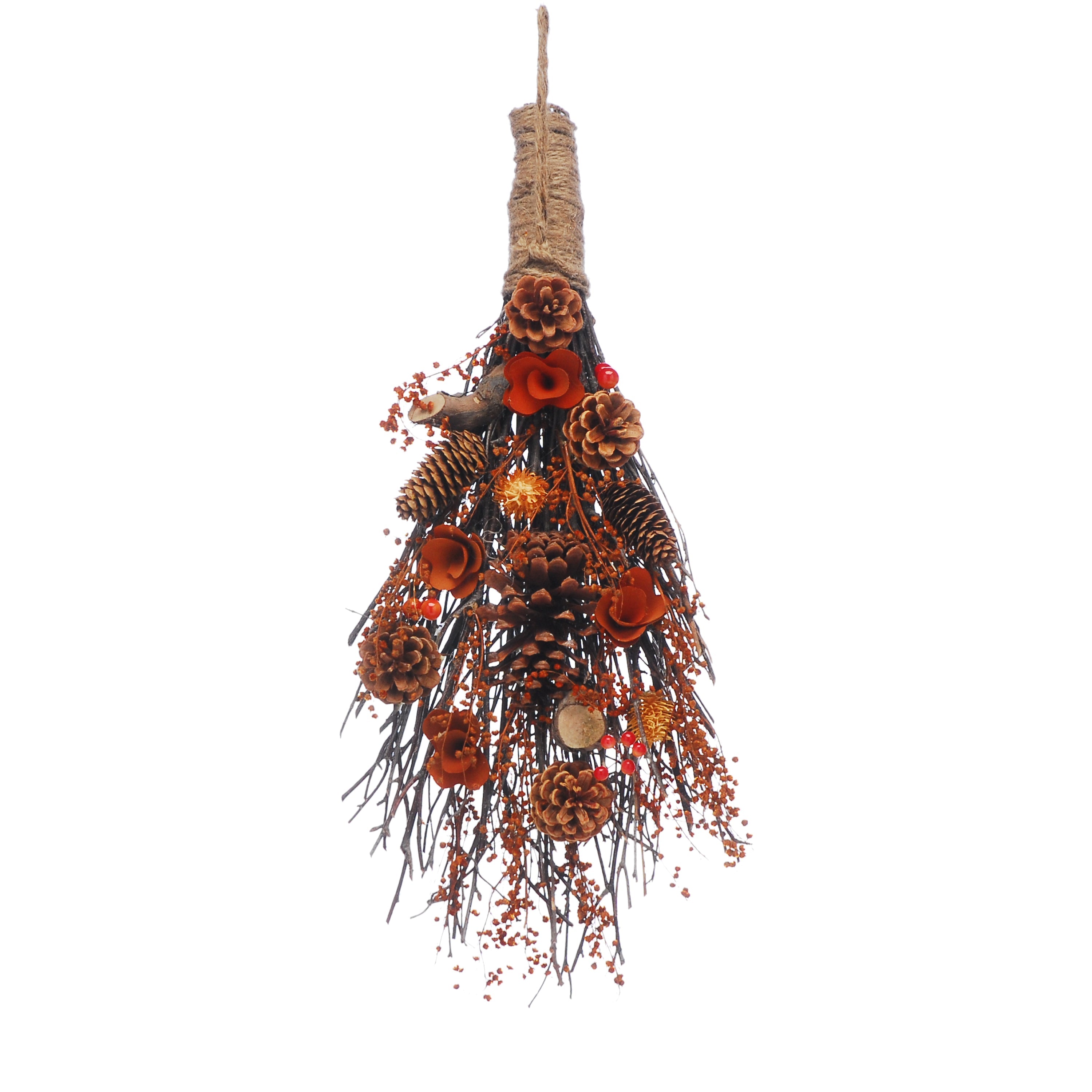 50cm twig/pinecone and orange flower bouquet