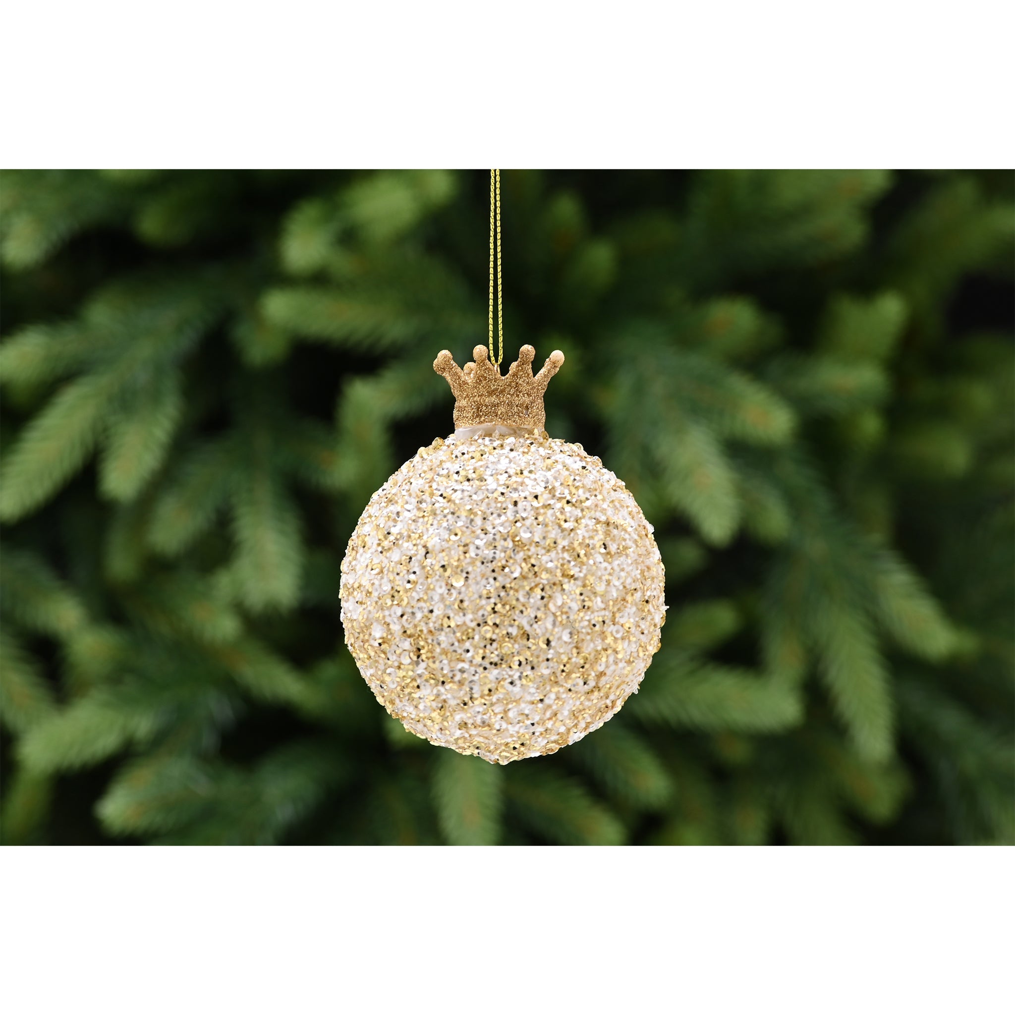 11cm gold beaded glass ball with gold crown cap